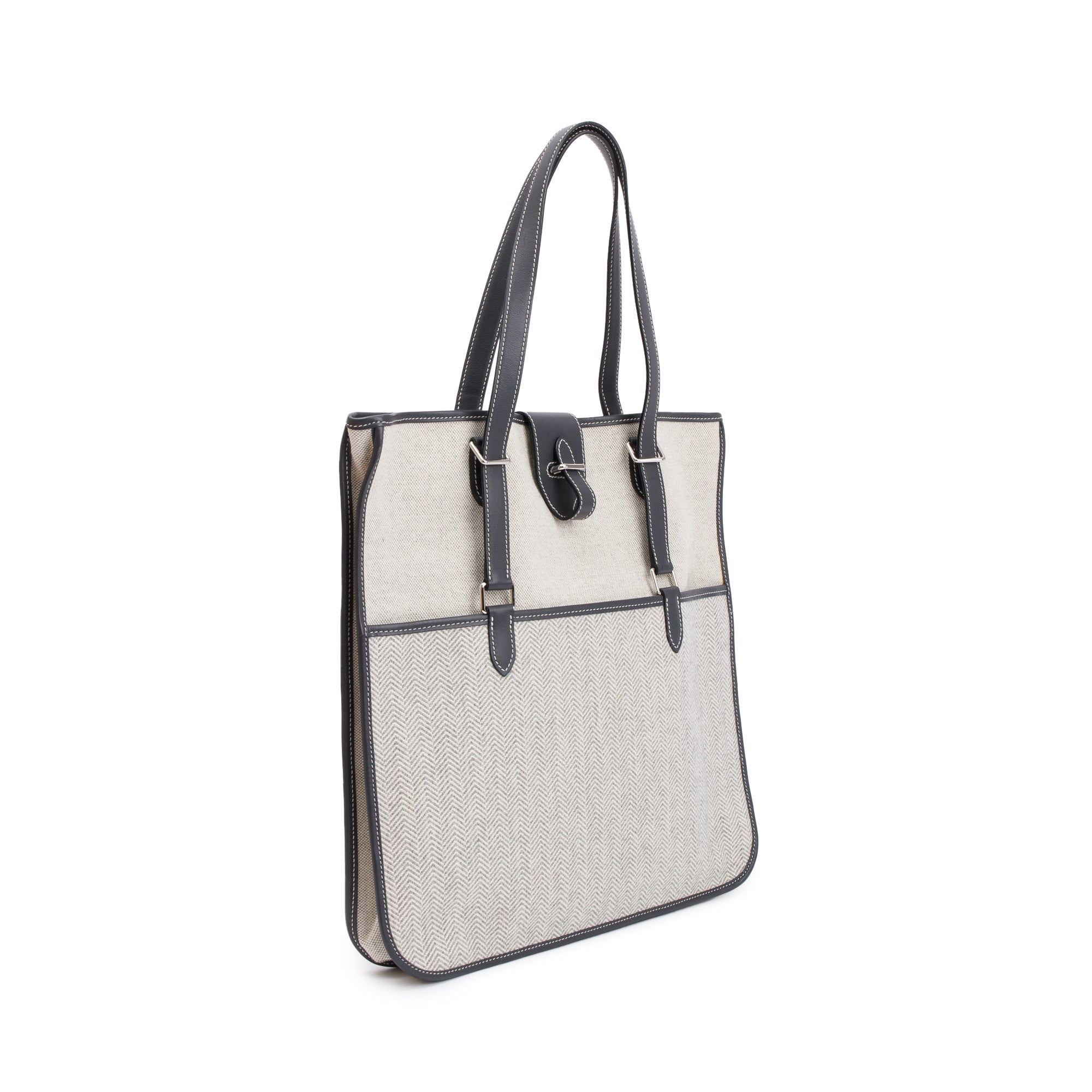 Hermes Ecru Toile Etain Swift Chevron Jumping Shopper Tote