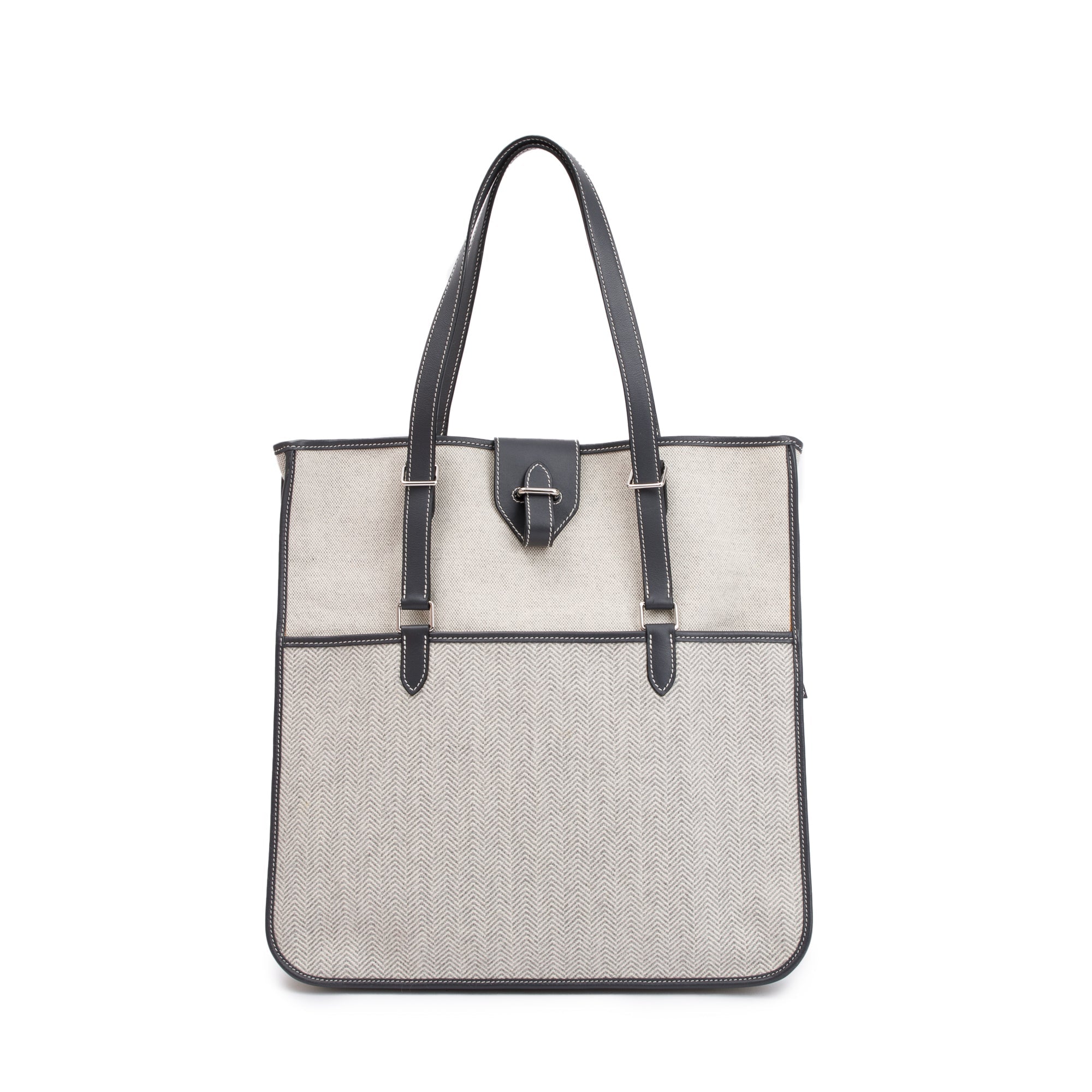 Hermes Ecru Toile Etain Swift Chevron Jumping Shopper Tote