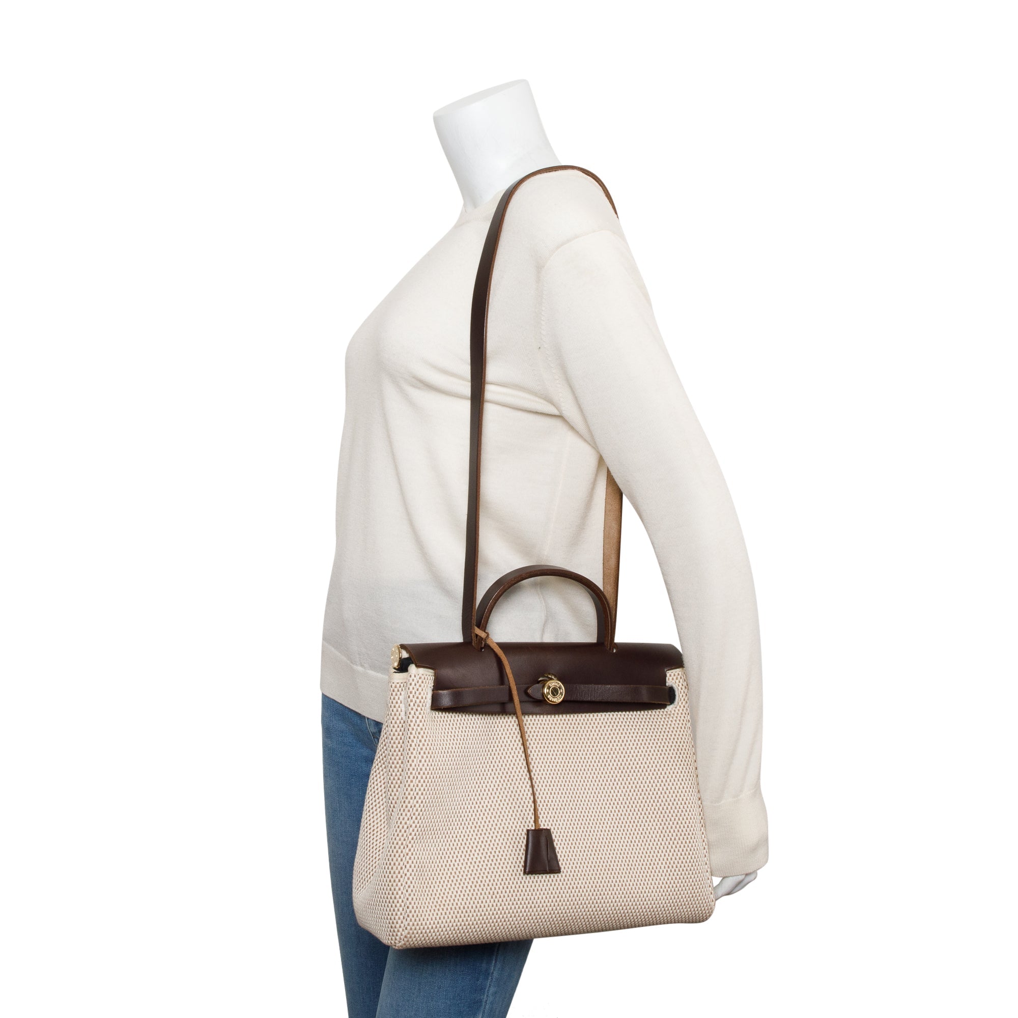Hermes Ecru/Blanc/Ebene Toile Quatdille Viking Vache Hunter Herbag Zip 31