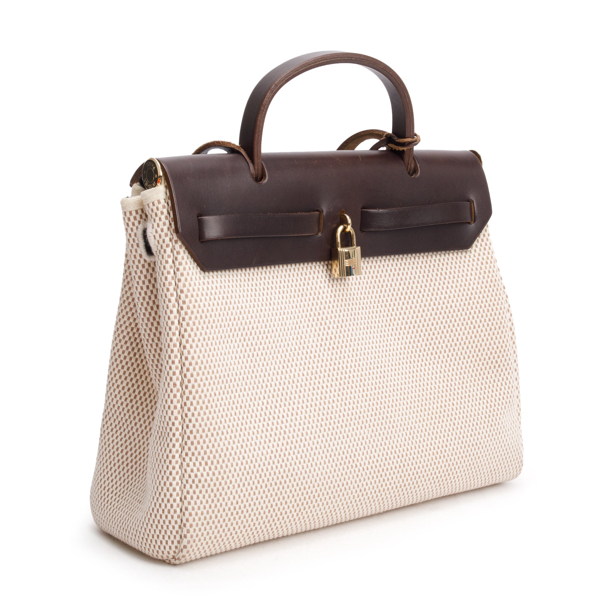 Hermes Ecru/Blanc/Ebene Toile Quatdille Viking Vache Hunter Herbag Zip 31