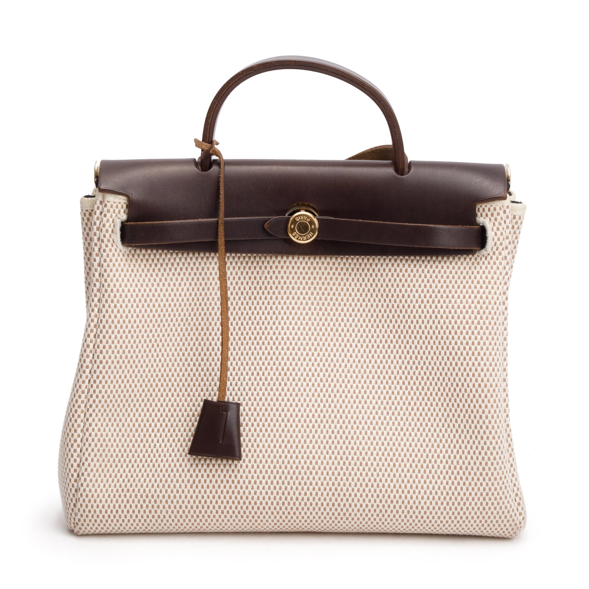 Hermes Ecru/Blanc/Ebene Toile Quatdille Viking Vache Hunter Herbag Zip 31