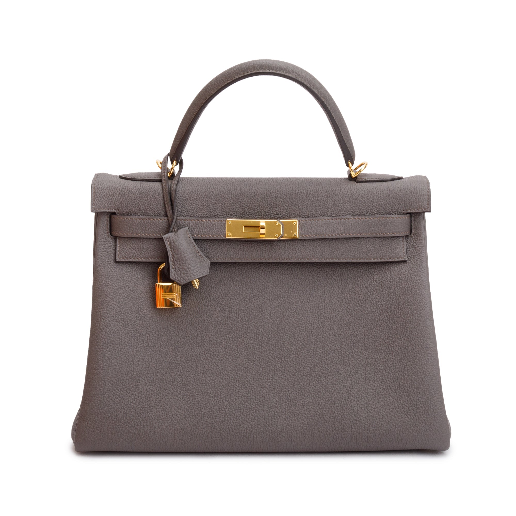 Hermes Etain Veau Togo Kelly II 32 Retourne w/ Strap, Box & Receipt