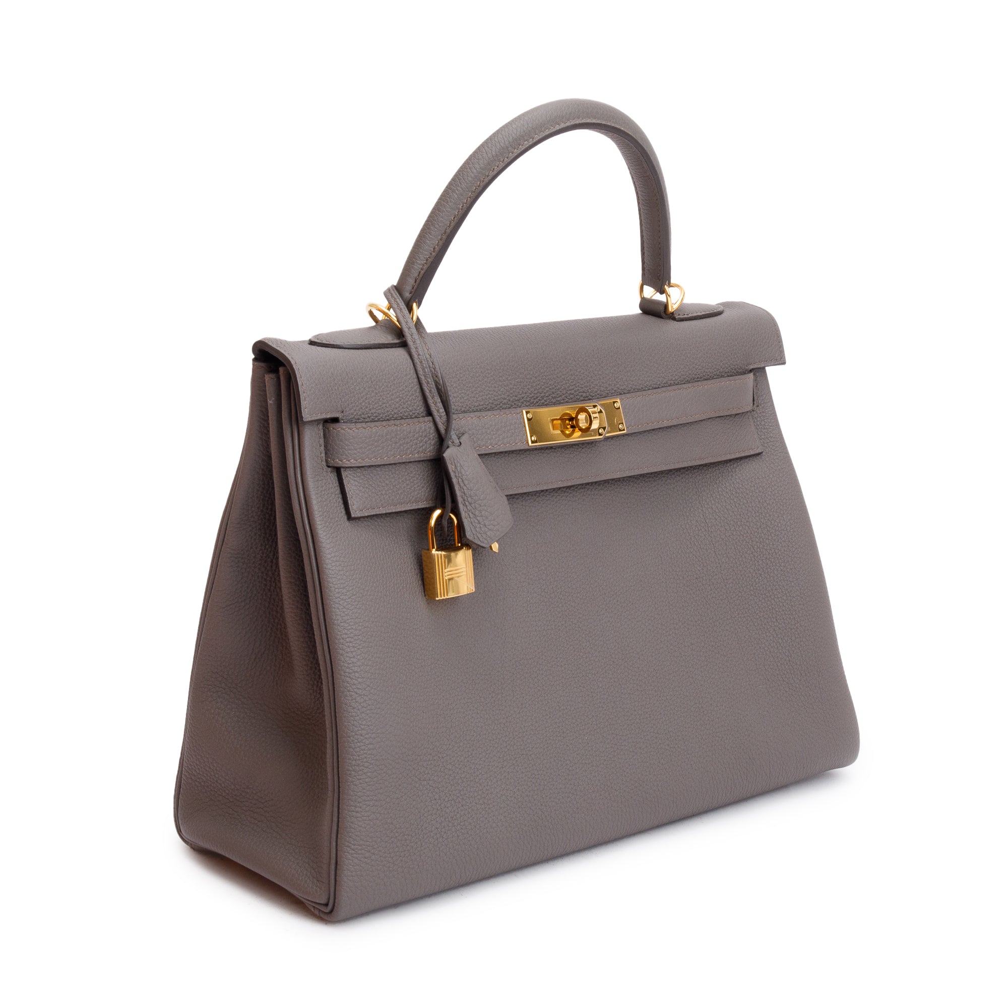 Hermes Etain Veau Togo Kelly II 32 Retourne w/ Strap, Box & Receipt