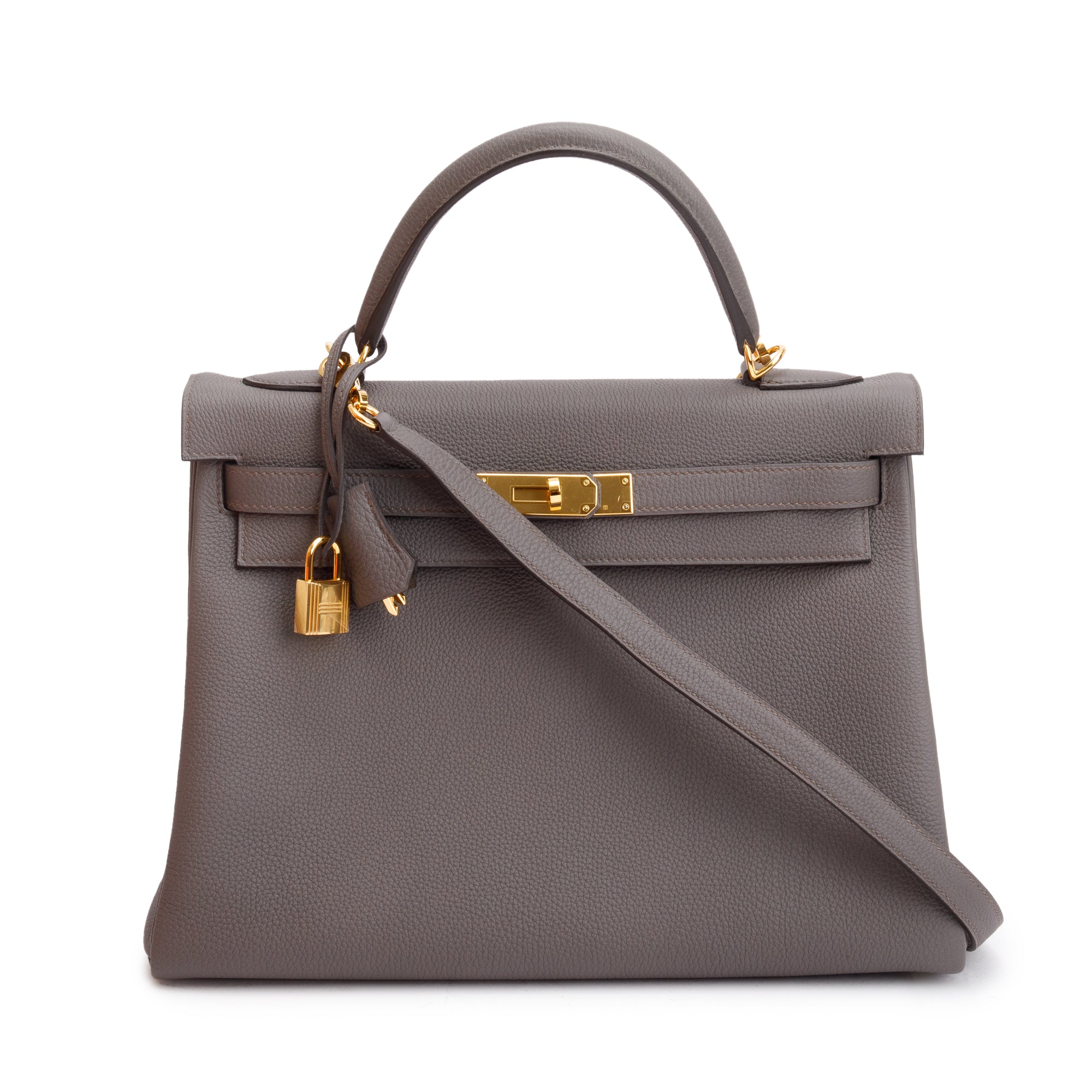 Hermes Etain Veau Togo Kelly II 32 Retourne w/ Strap, Box & Receipt
