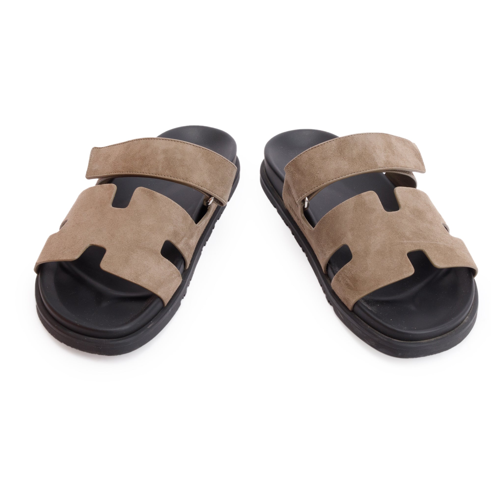 Hermes Etoupe Chevre Velour Leather Chypre Sandals, Size 42 w/ Box