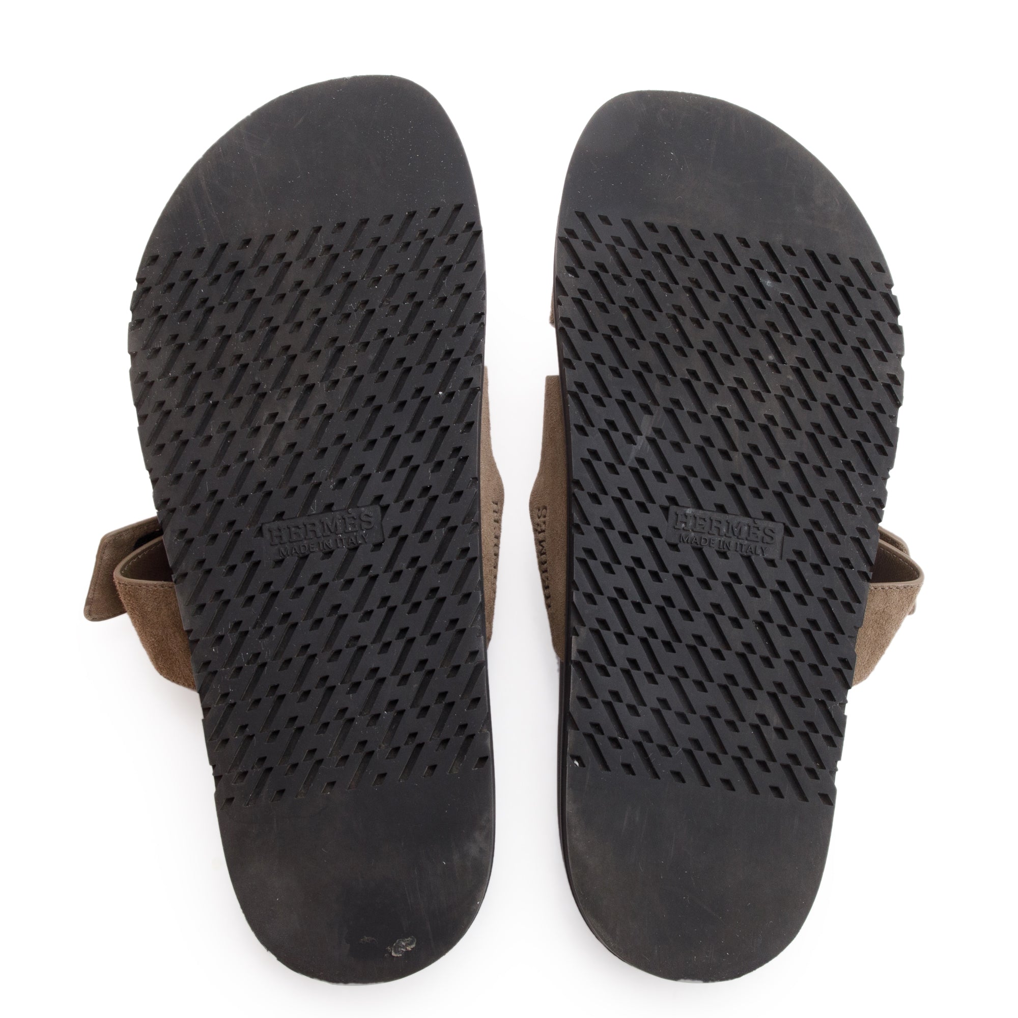 Hermes Etoupe Chevre Velour Leather Chypre Sandals, Size 42 w/ Box