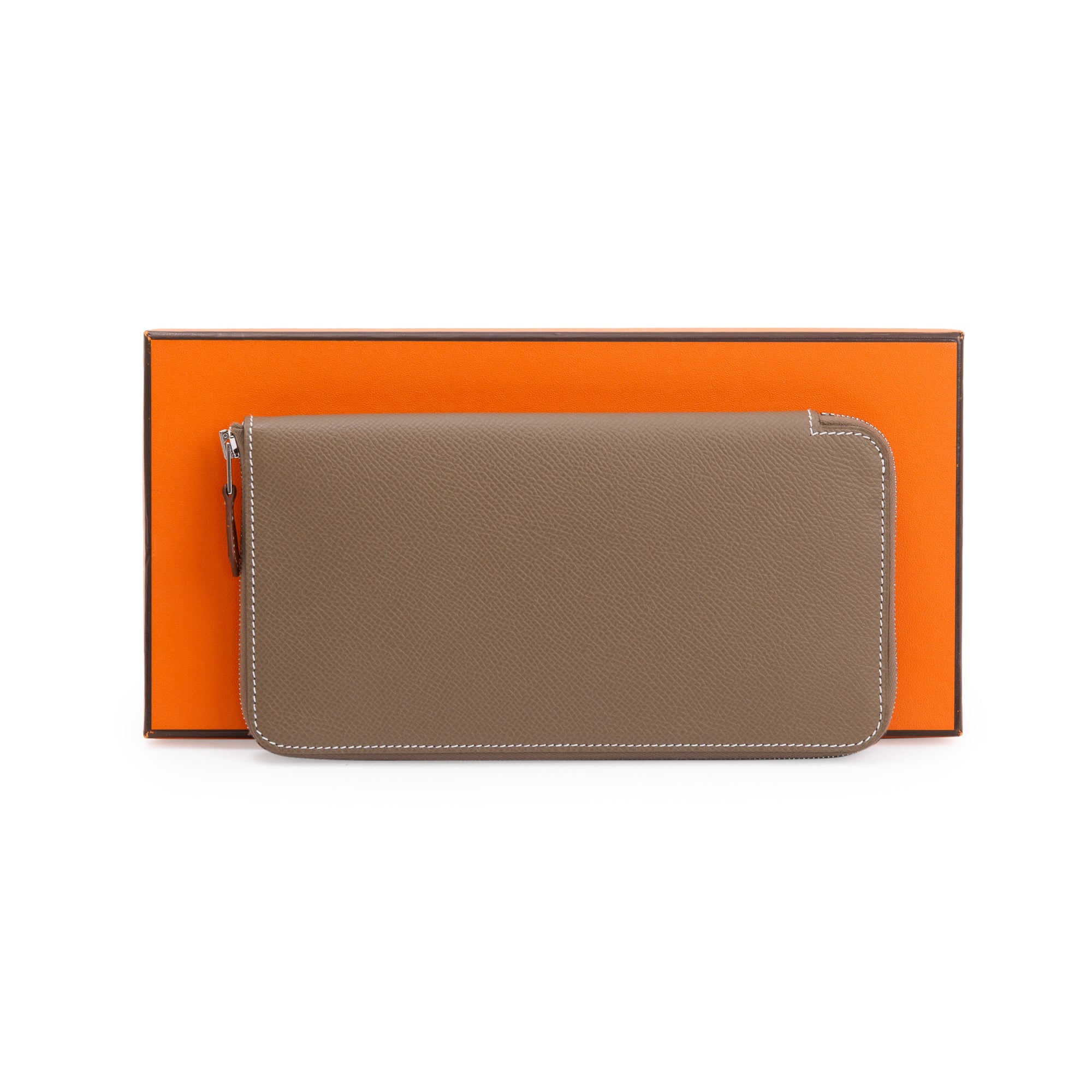 Hermes Etoupe Epsom Leather Silk'In Classique Long Wallet w/ Box