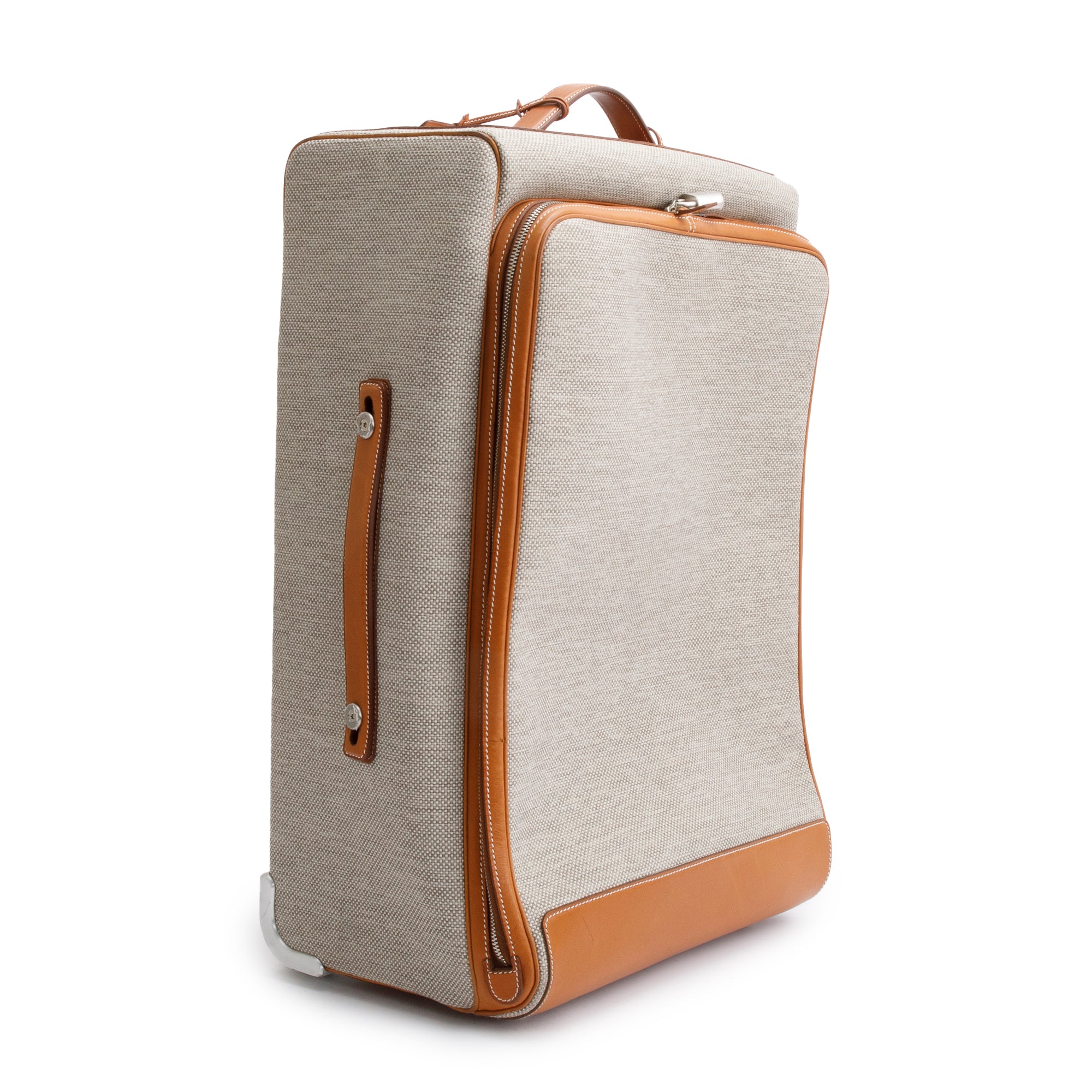 Hermes Etoupe Fauve Toile Gold Barena Leather Caleche Express Rolling Luggage