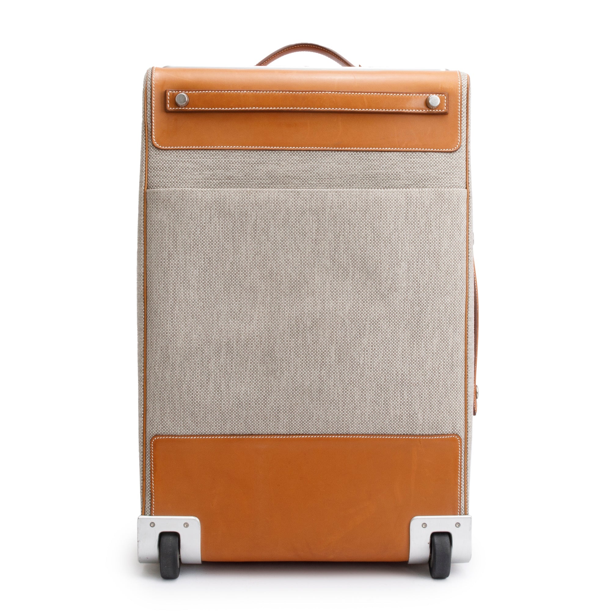 Hermes Etoupe Fauve Toile Gold Barena Leather Caleche Express Rolling Luggage