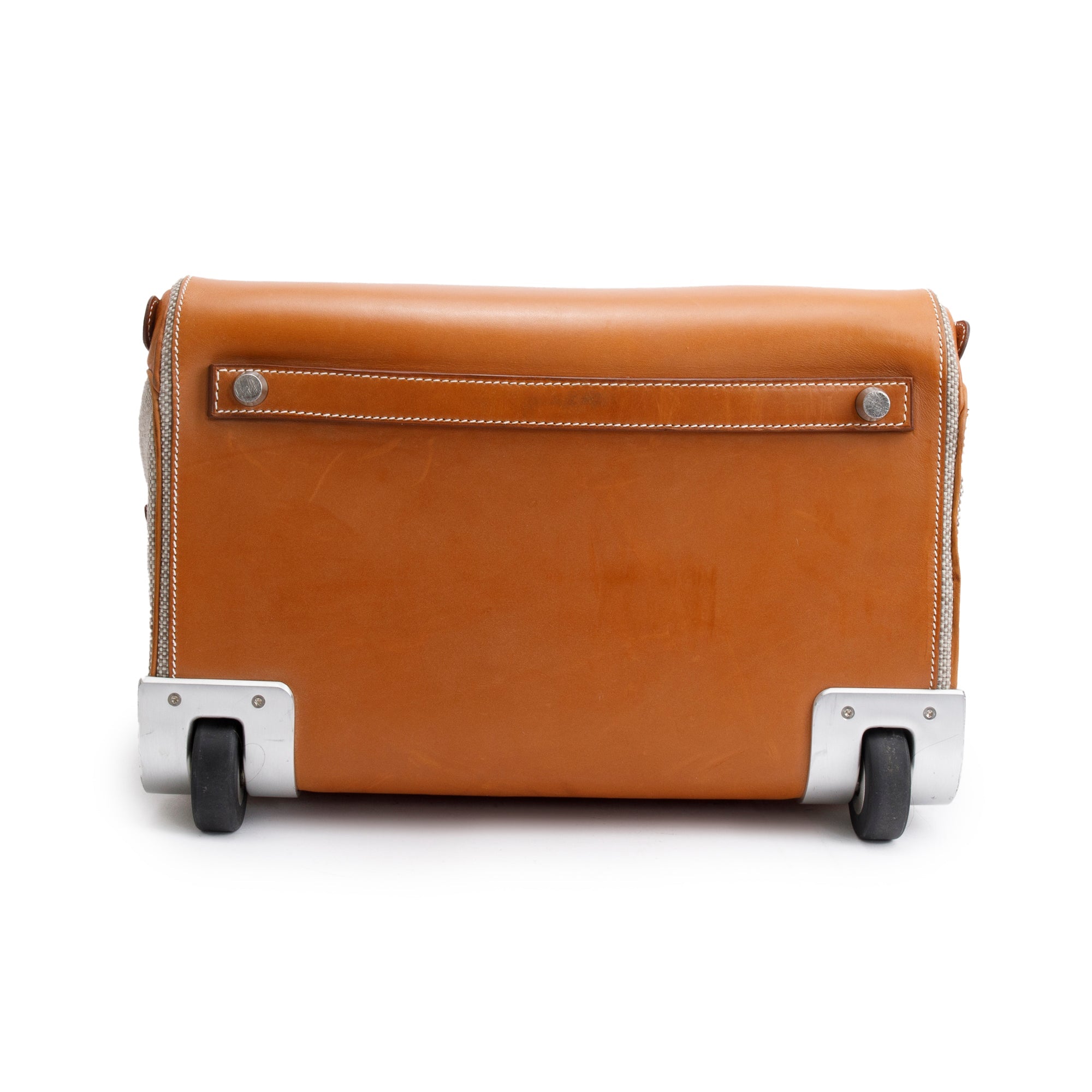 Hermes Etoupe Fauve Toile Gold Barena Leather Caleche Express Rolling Luggage