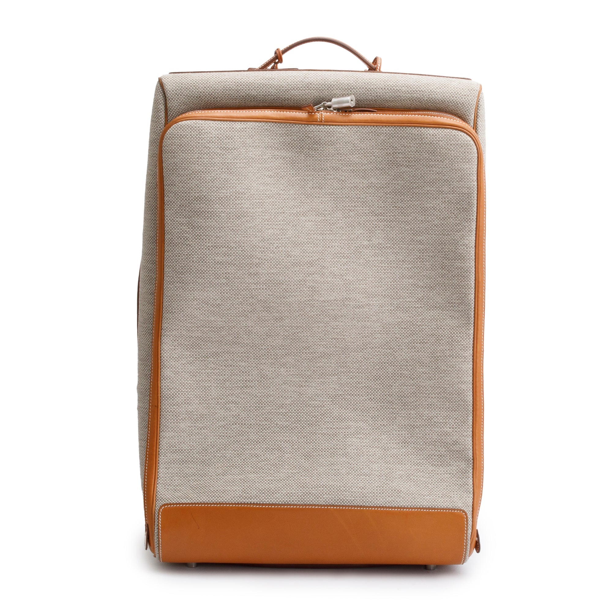 Hermes Etoupe Fauve Toile Gold Barena Leather Caleche Express Rolling Luggage