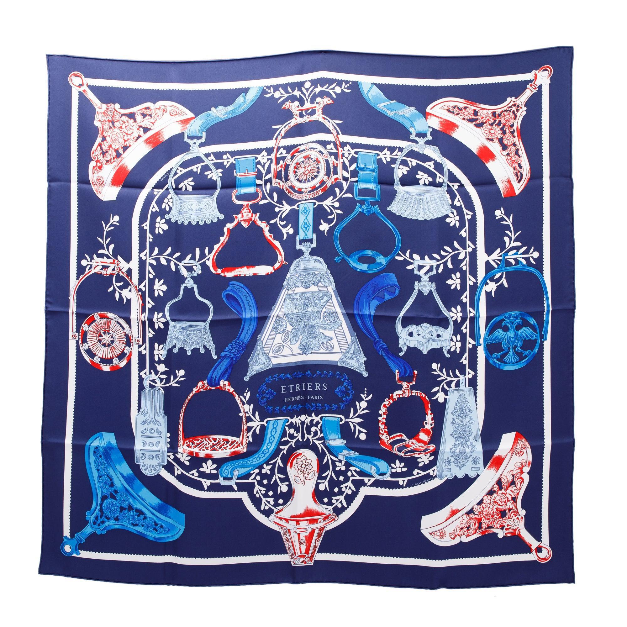 Hermes 'Etriers by F. de la Perriere' Silk Scarf 90 w/ Box
