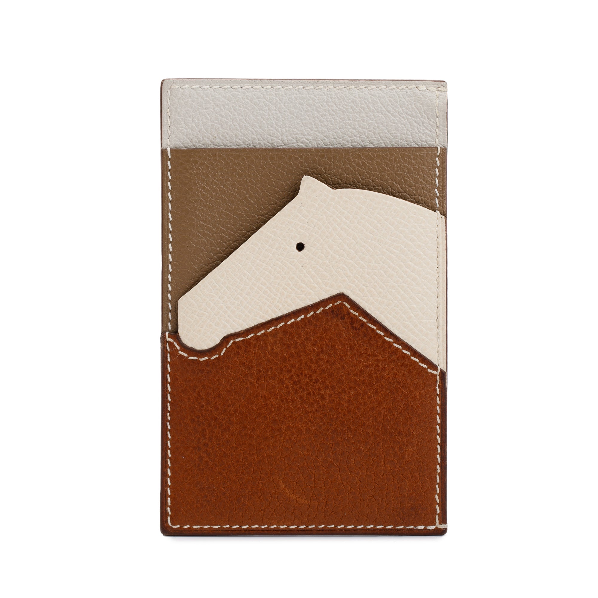 Hermes Fauve Craie Beige De Weimar Barenia Faubourg Epsom Evercolor Les Petits Chavaux Card Holder