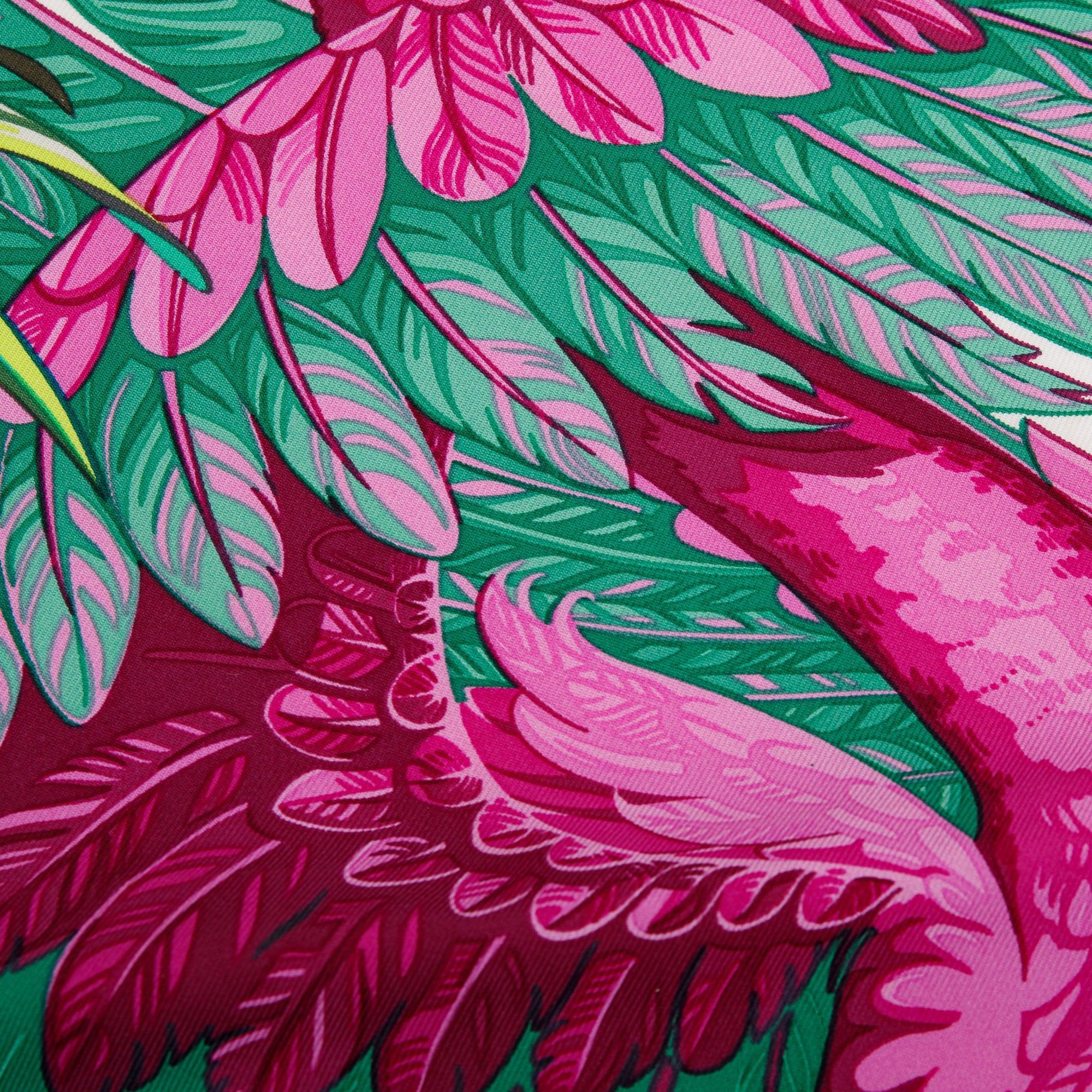 Hermes 'Flamingo Party' Multicolour Silk Scarf 90