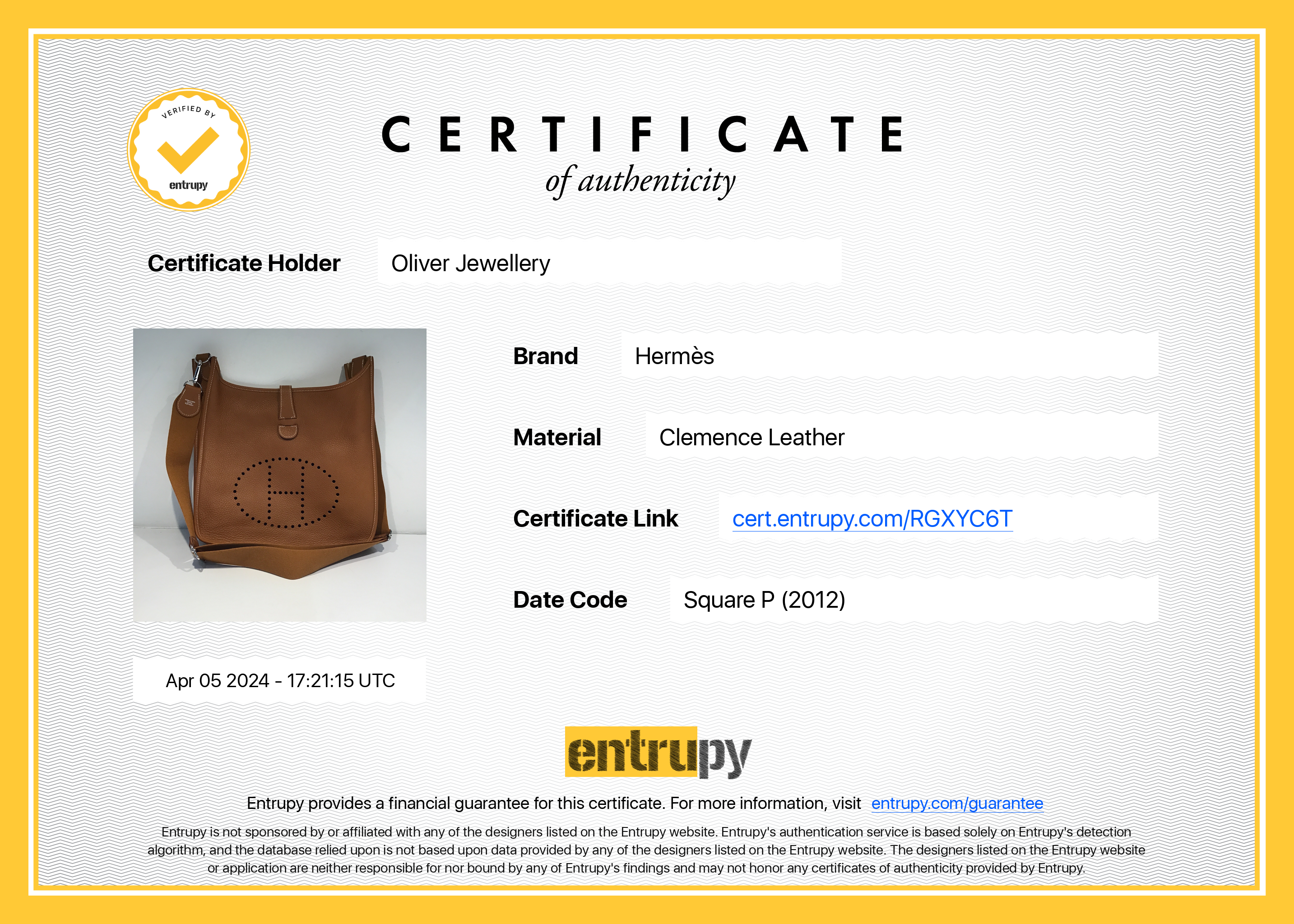 Hermes Gold Clemence Evelyne III 29 Bag