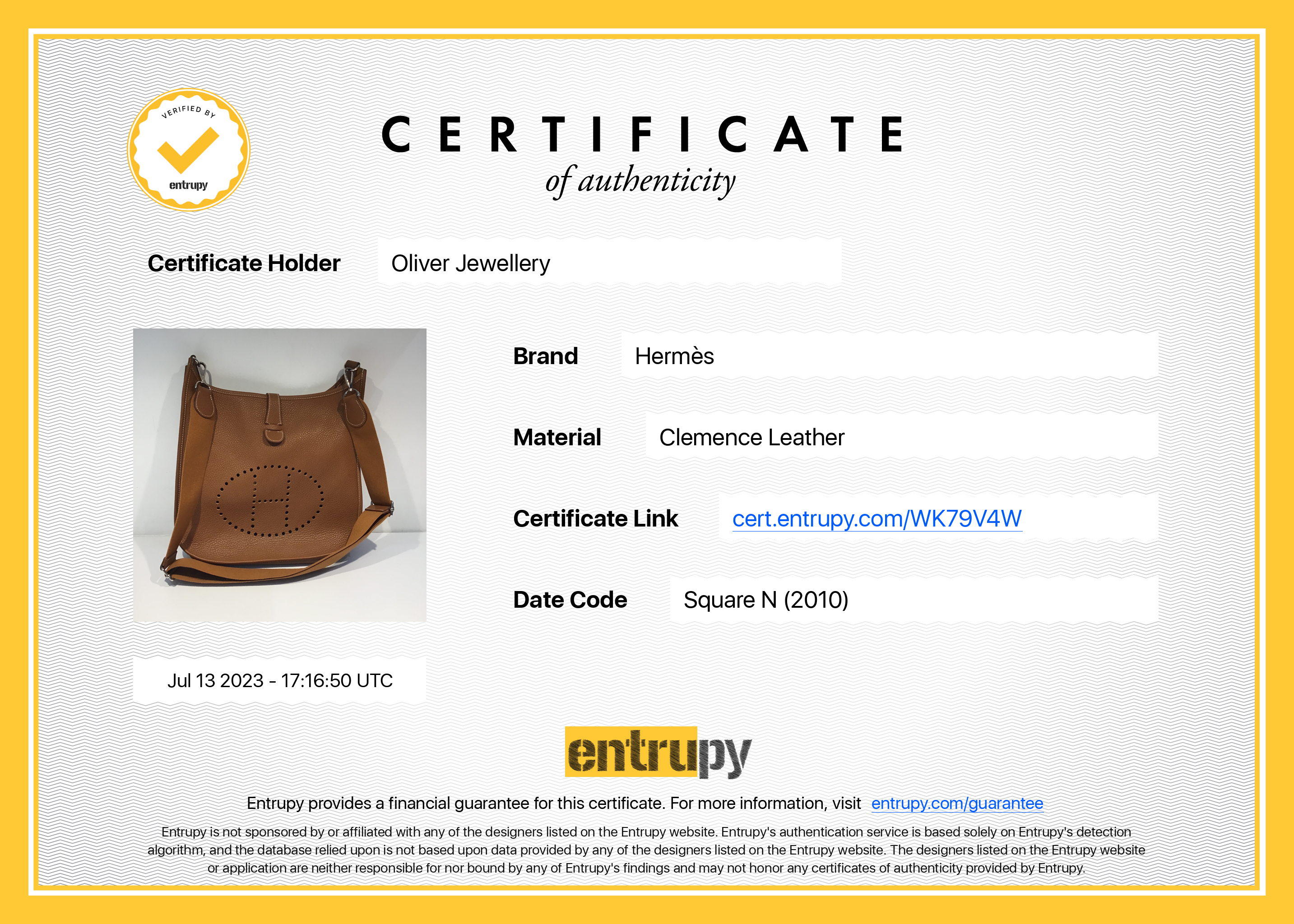 Hermes Gold Clemence Evelyne III 29 Bag