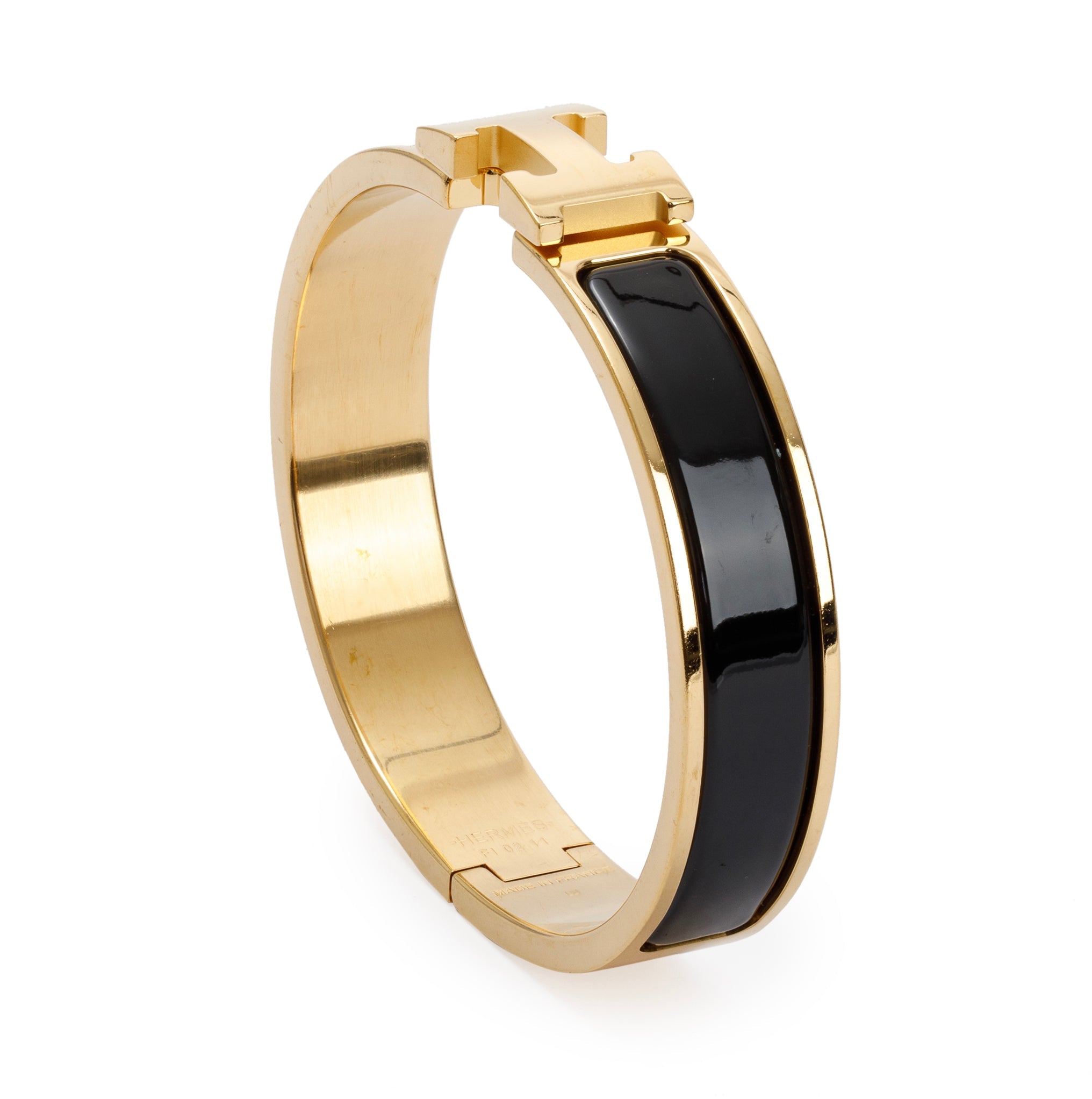 Hermes Gold-Plated Black Enamel 12 MM Clic H Bracelet