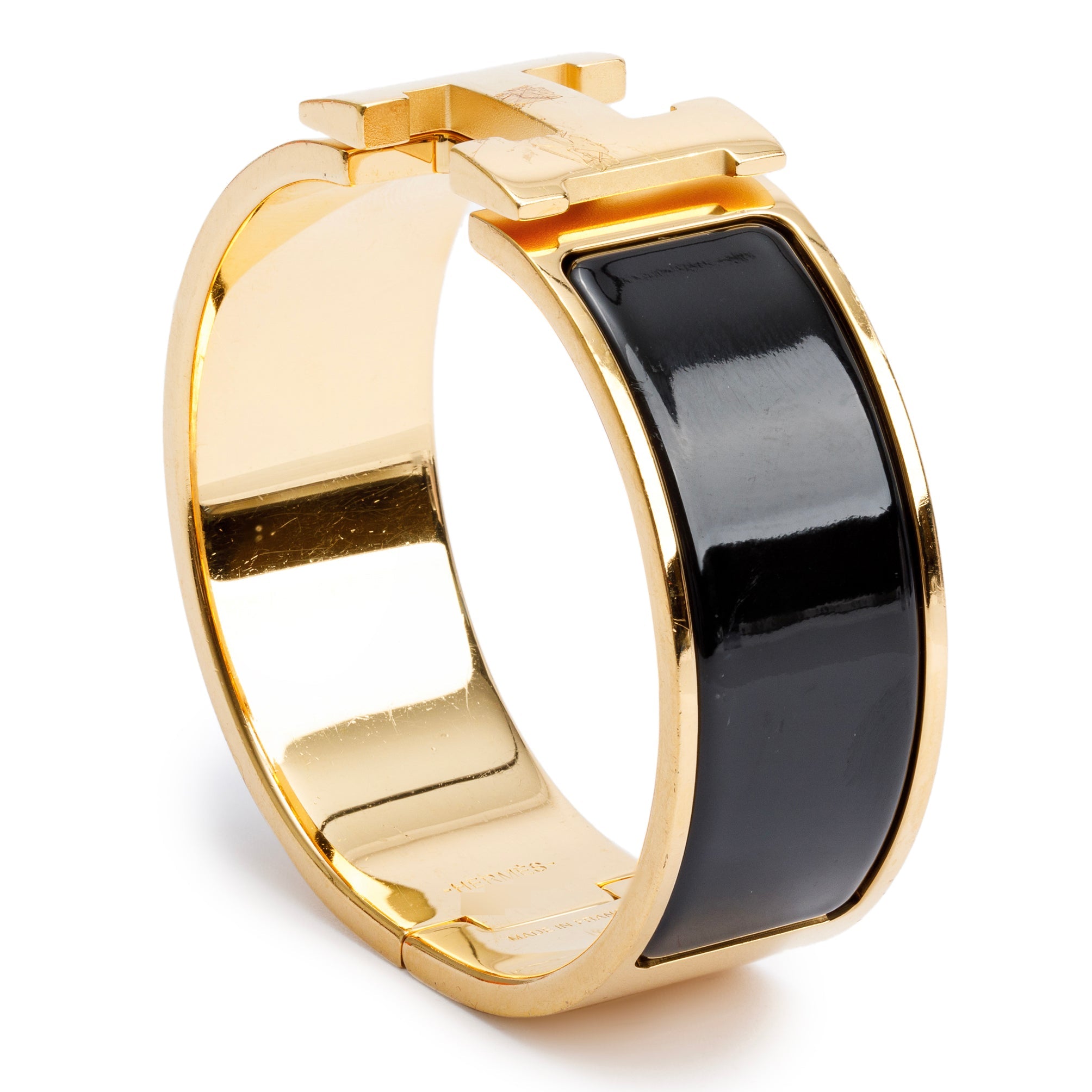 Hermes Gold-Plated Black Enamel Clic Clac H Bracelet