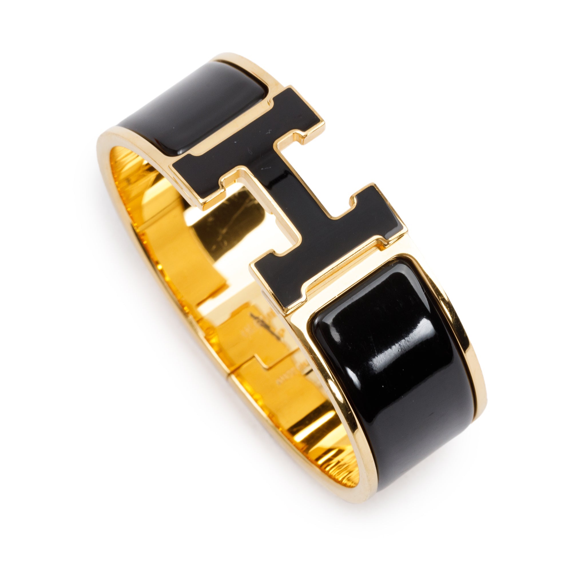 Hermes Gold-Plated Black Noir Enamel Clic Clac H Bracelet