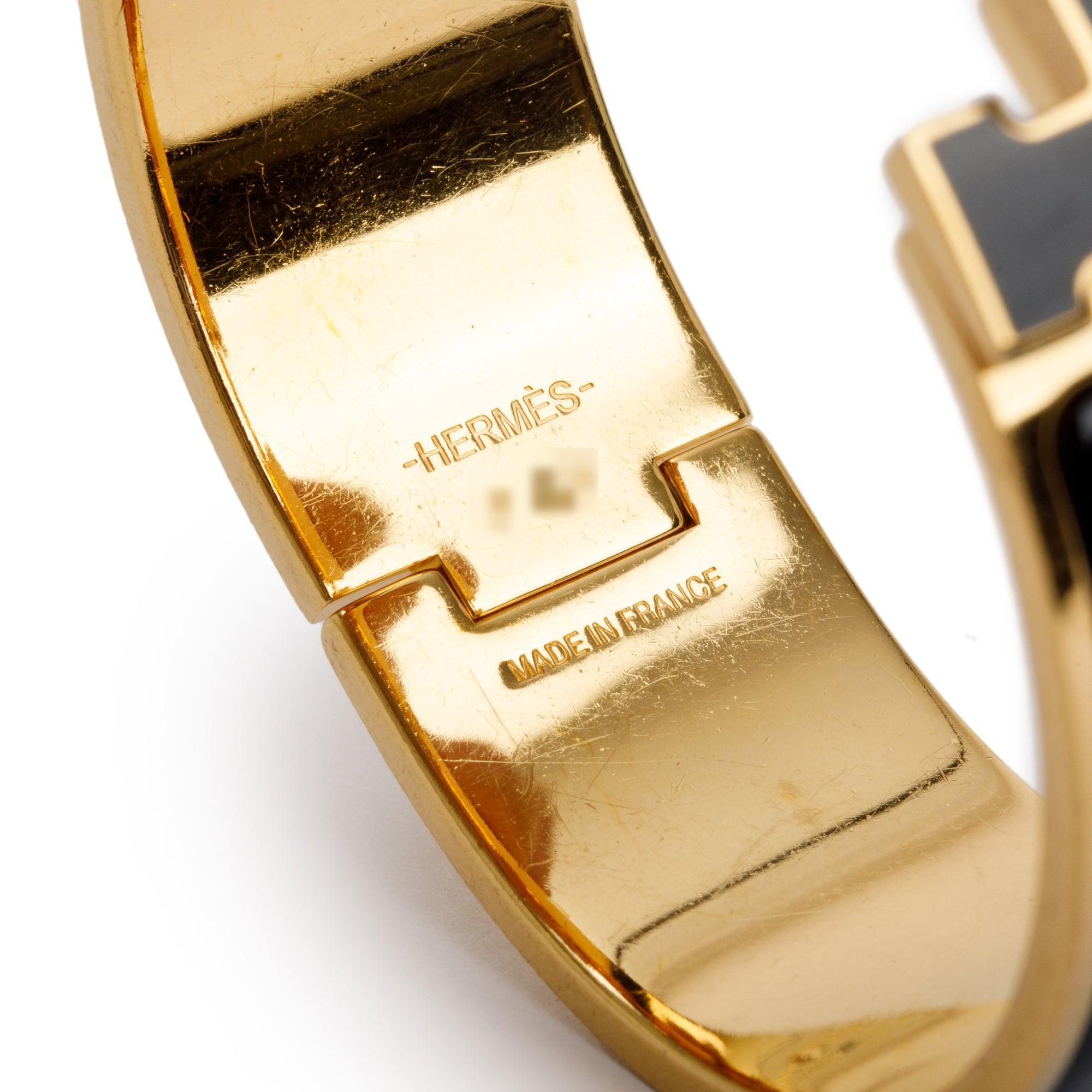 Hermes Gold-Plated Black Noir Enamel Clic Clac H Bracelet