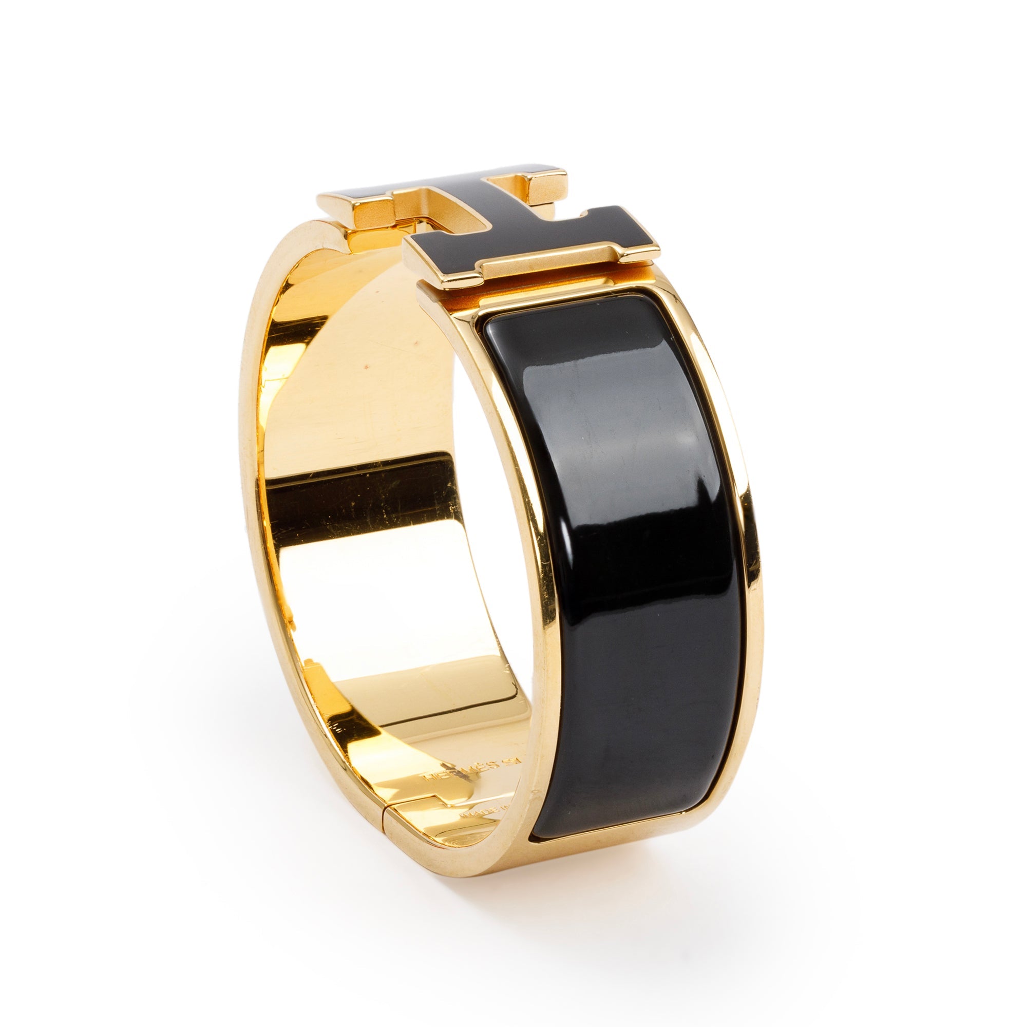 Hermes Gold-Plated Black Noir Enamel Clic Clac H Bracelet