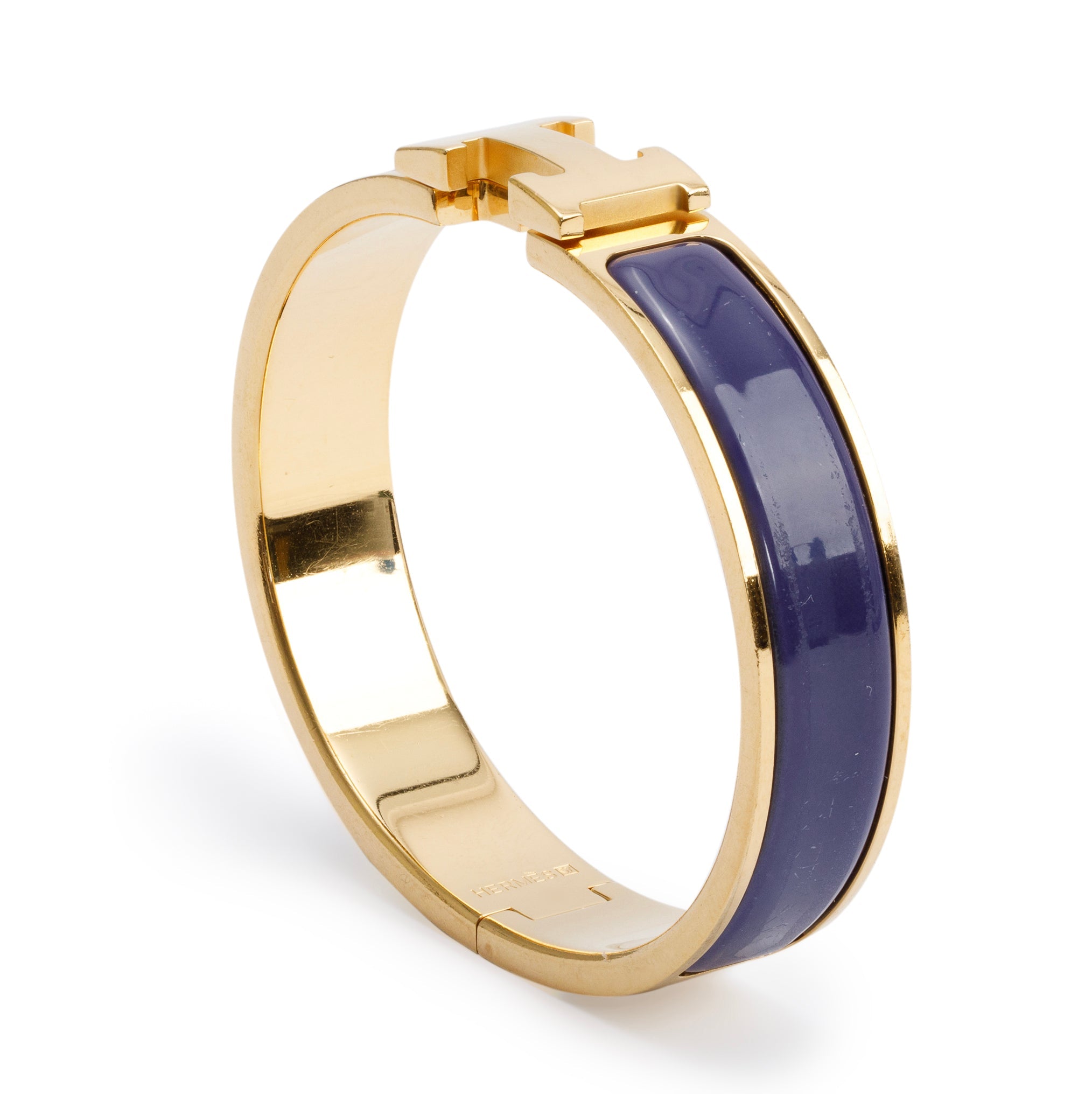 Hermes Gold Plated Blue Enamel 12 MM Clic H Bracelet