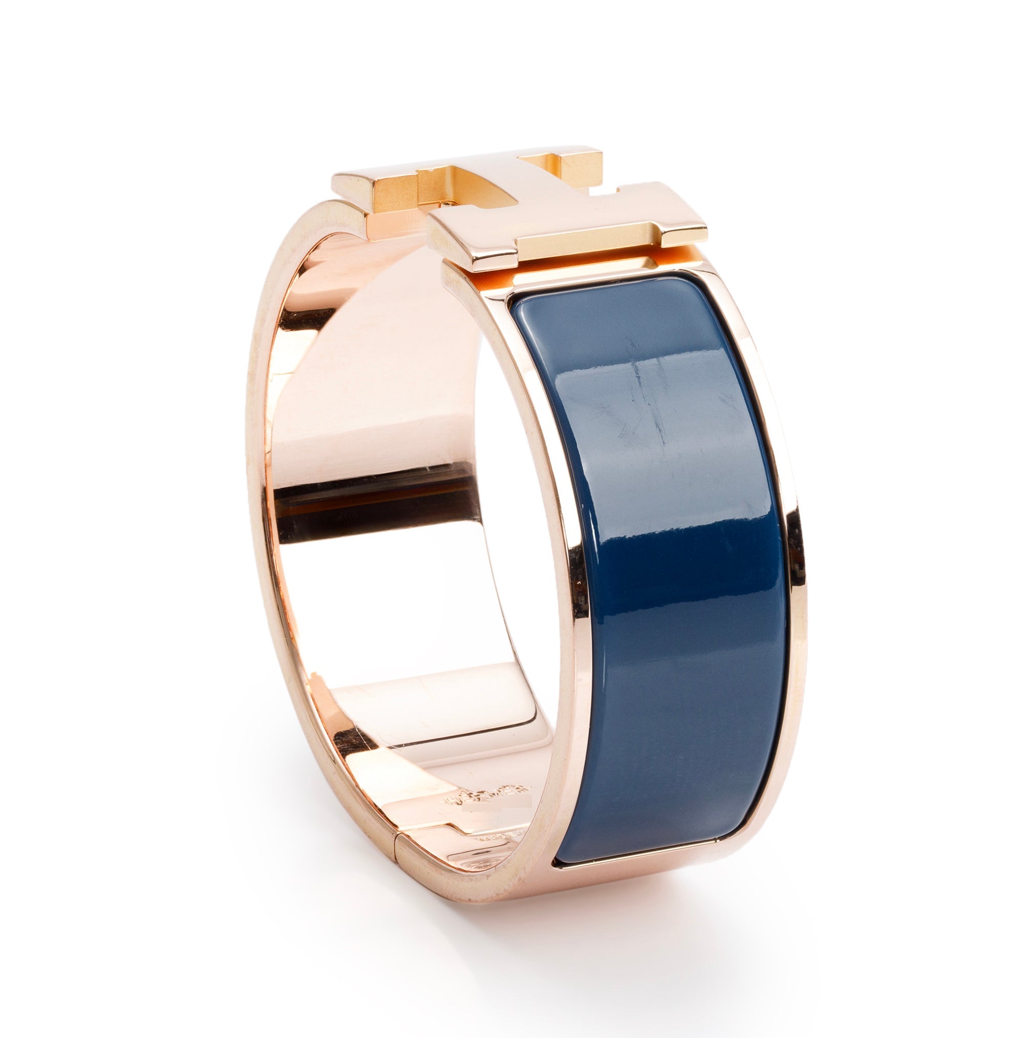 Hermes Gold-Plated Blue Enamel Clic Clac H Bracelet