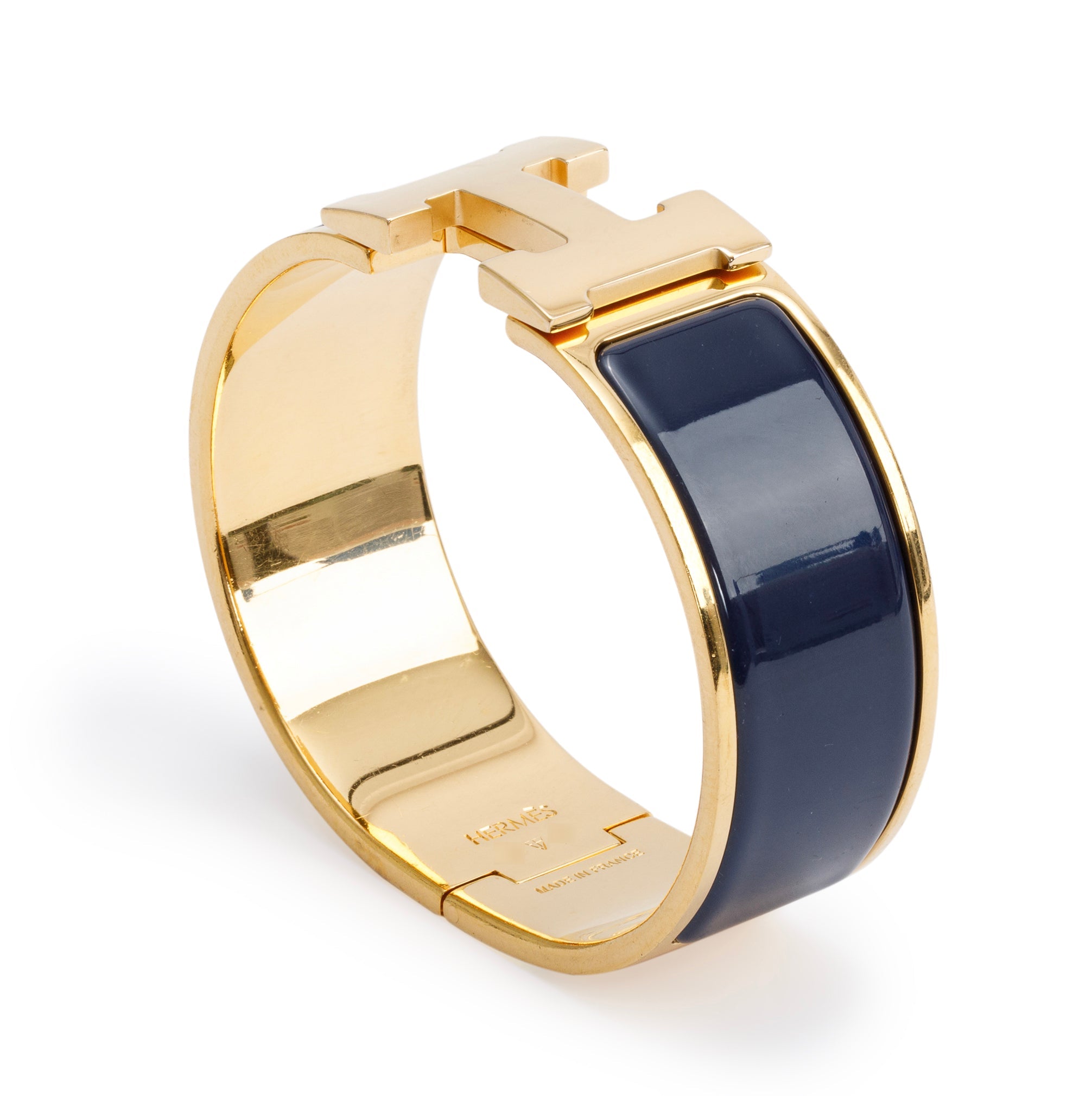 Hermes Gold-Plated Blue Enamel Clic Clac H Bracelet