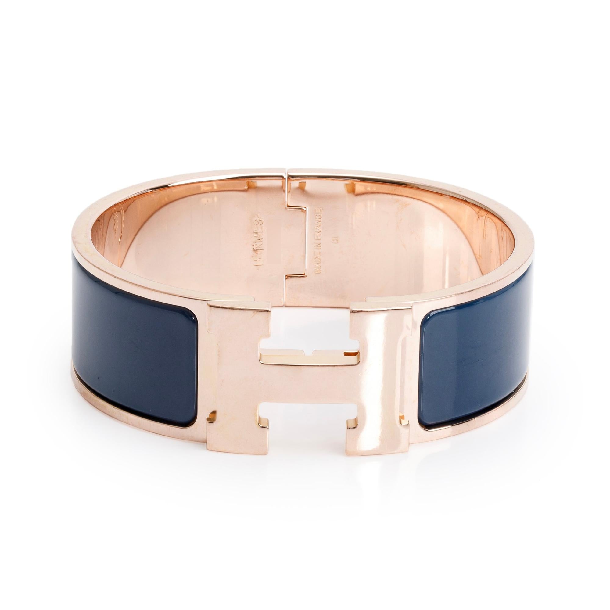 Hermes Gold-Plated Blue Enamel Clic Clac H Bracelet