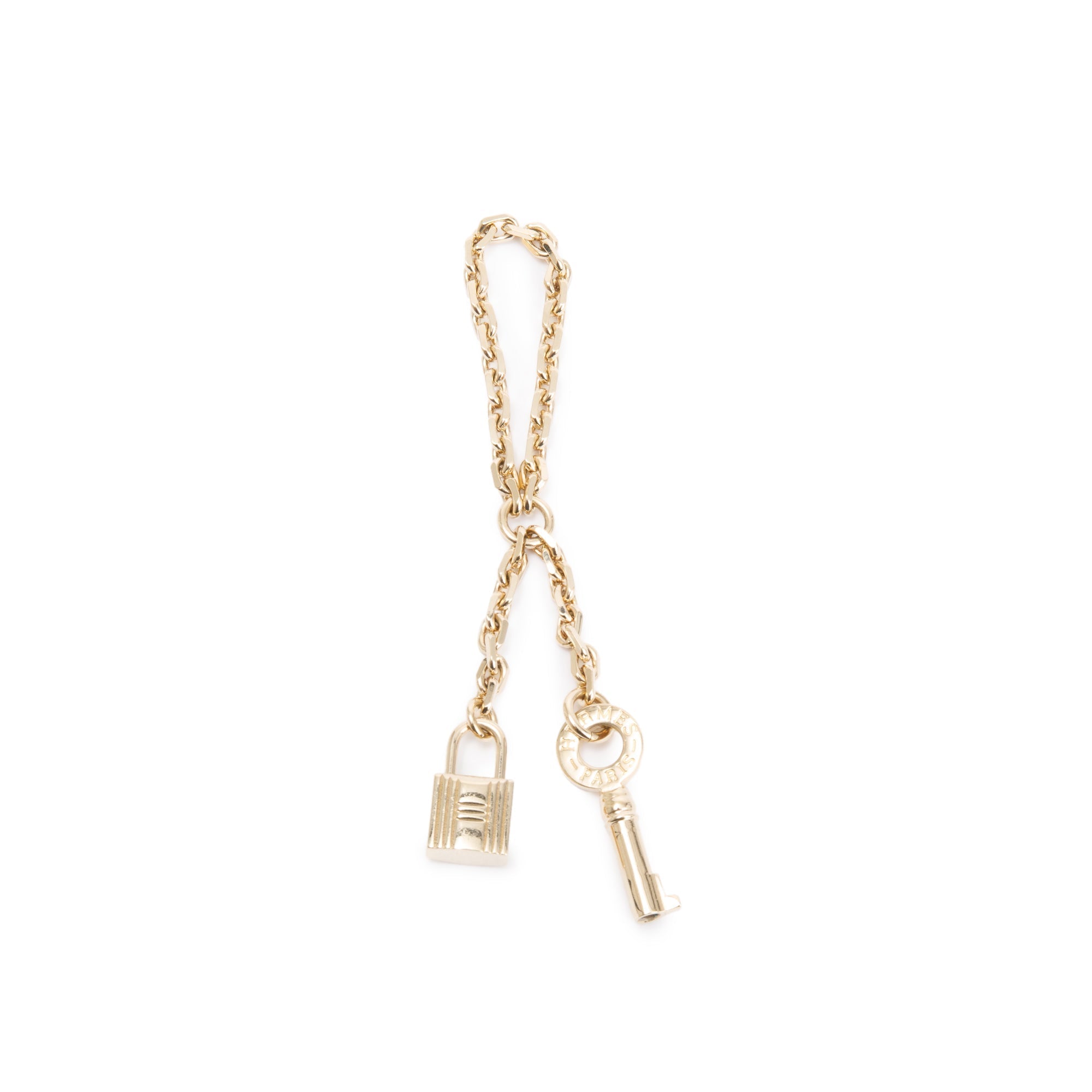 Hermes Gold Plated Cadena Lock & Key Chain Bag Charm