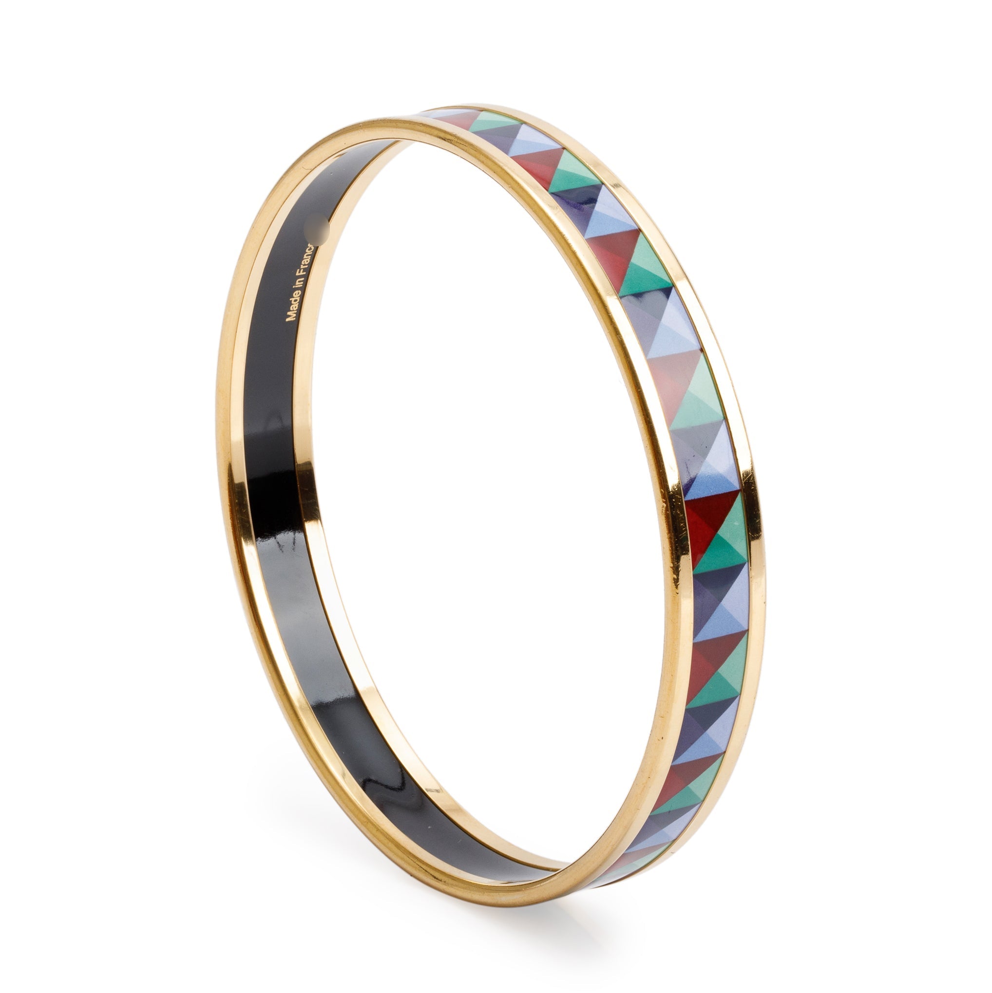 Hermes Gold-Plated 'Clous en Trompe l'Oeil' Enamel Narrow Bangle