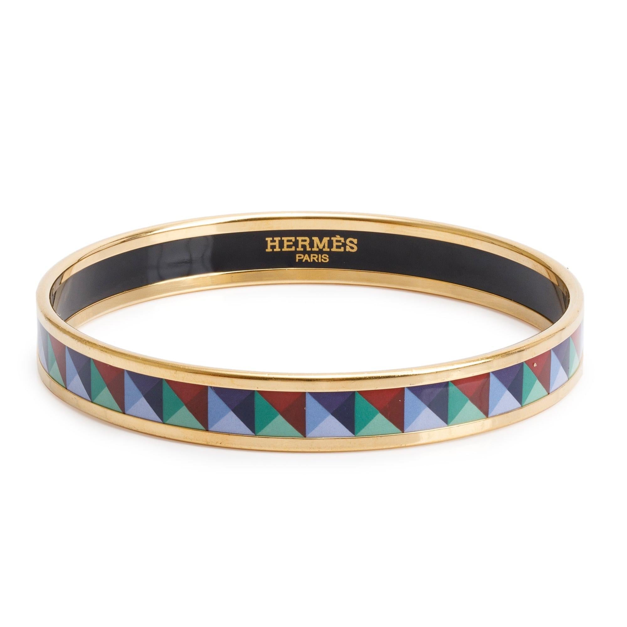 Hermes Gold-Plated 'Clous en Trompe l'Oeil' Enamel Narrow Bangle
