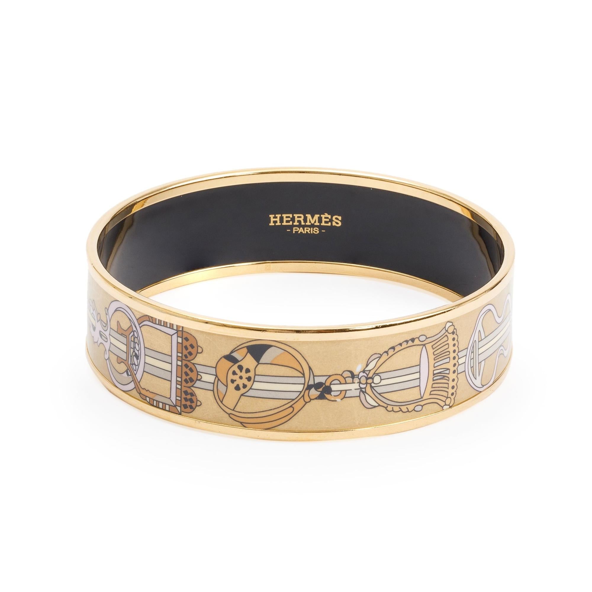Hermes Gold-Plated 'Concours D'etriers' Enamel Wide Bangle