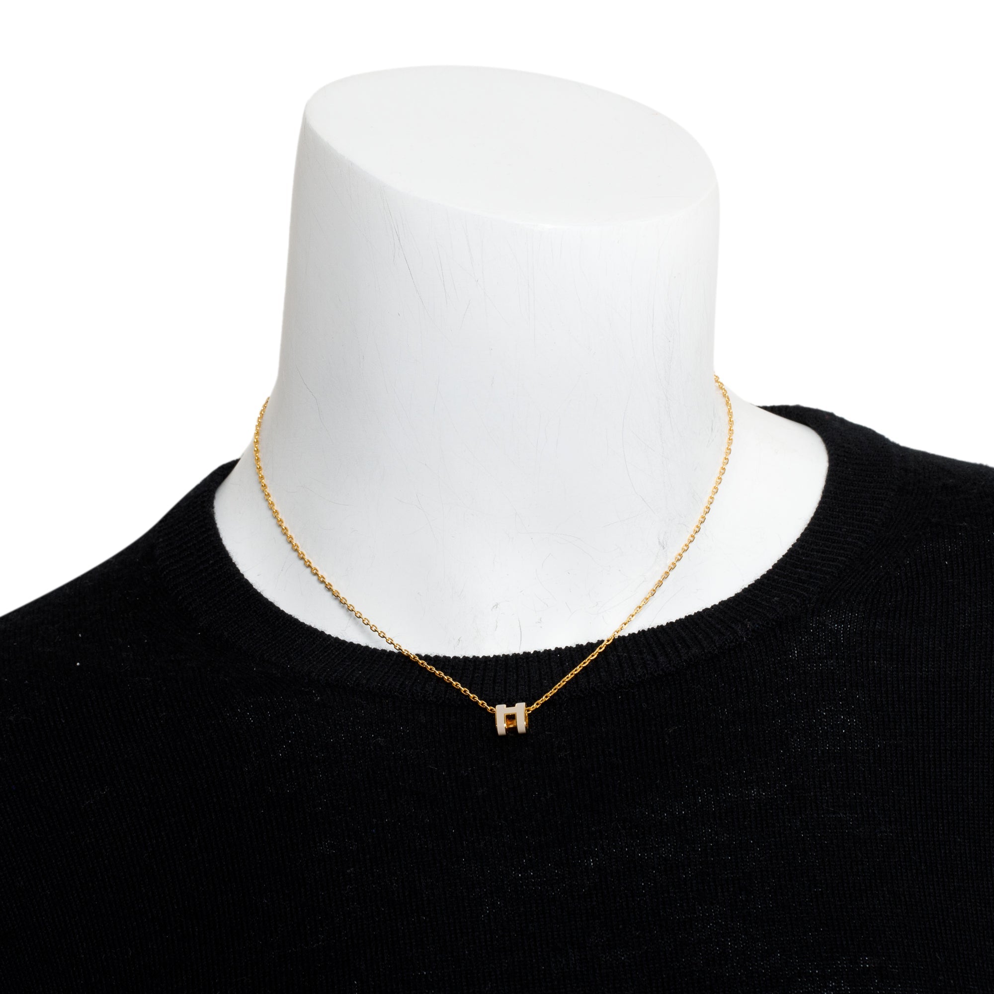 Hermes Gold-Plated Creme Lacquered Mini Pop H Pendant Necklace w