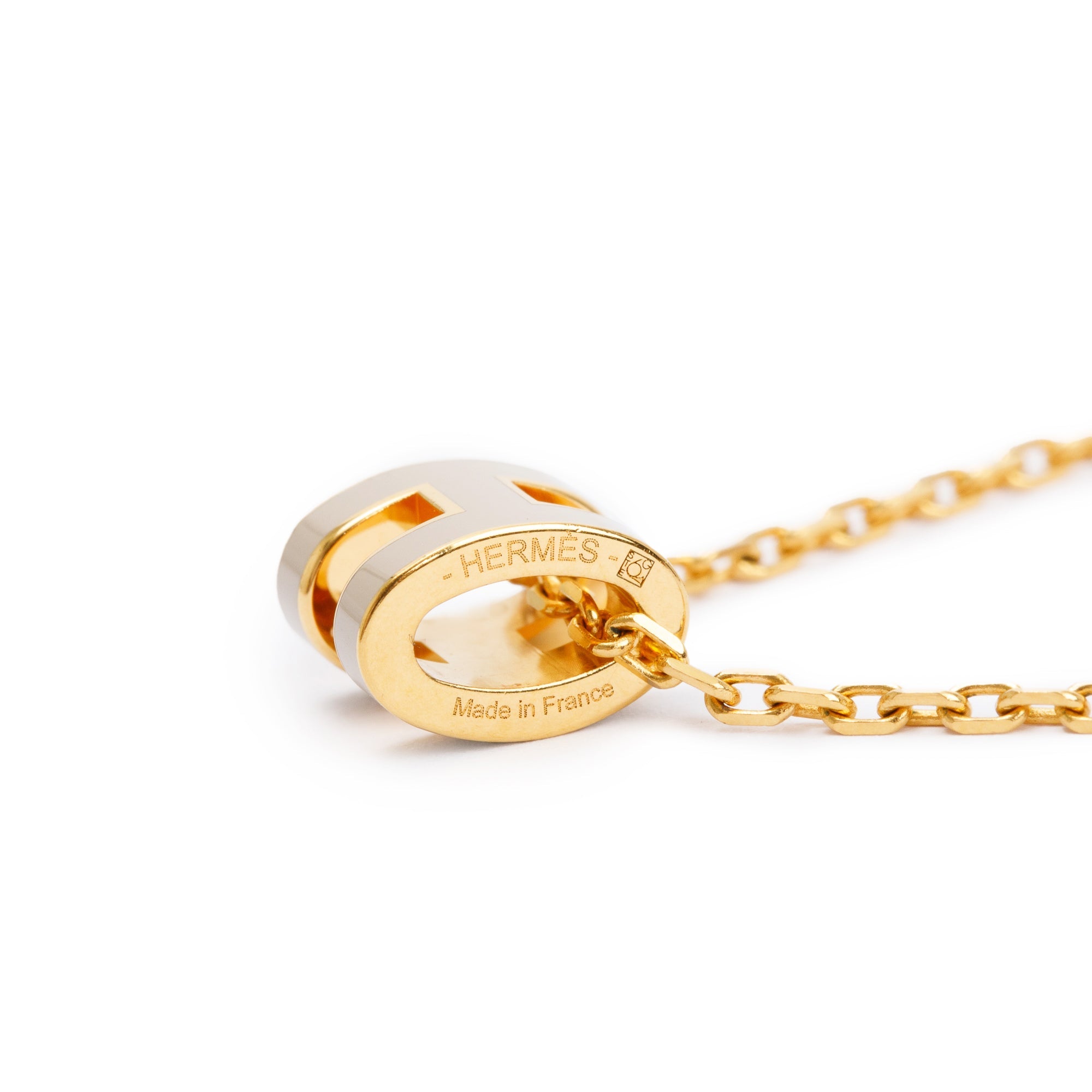 Hermes Gold-Plated Creme Lacquered Mini Pop H Pendant Necklace w/ Box