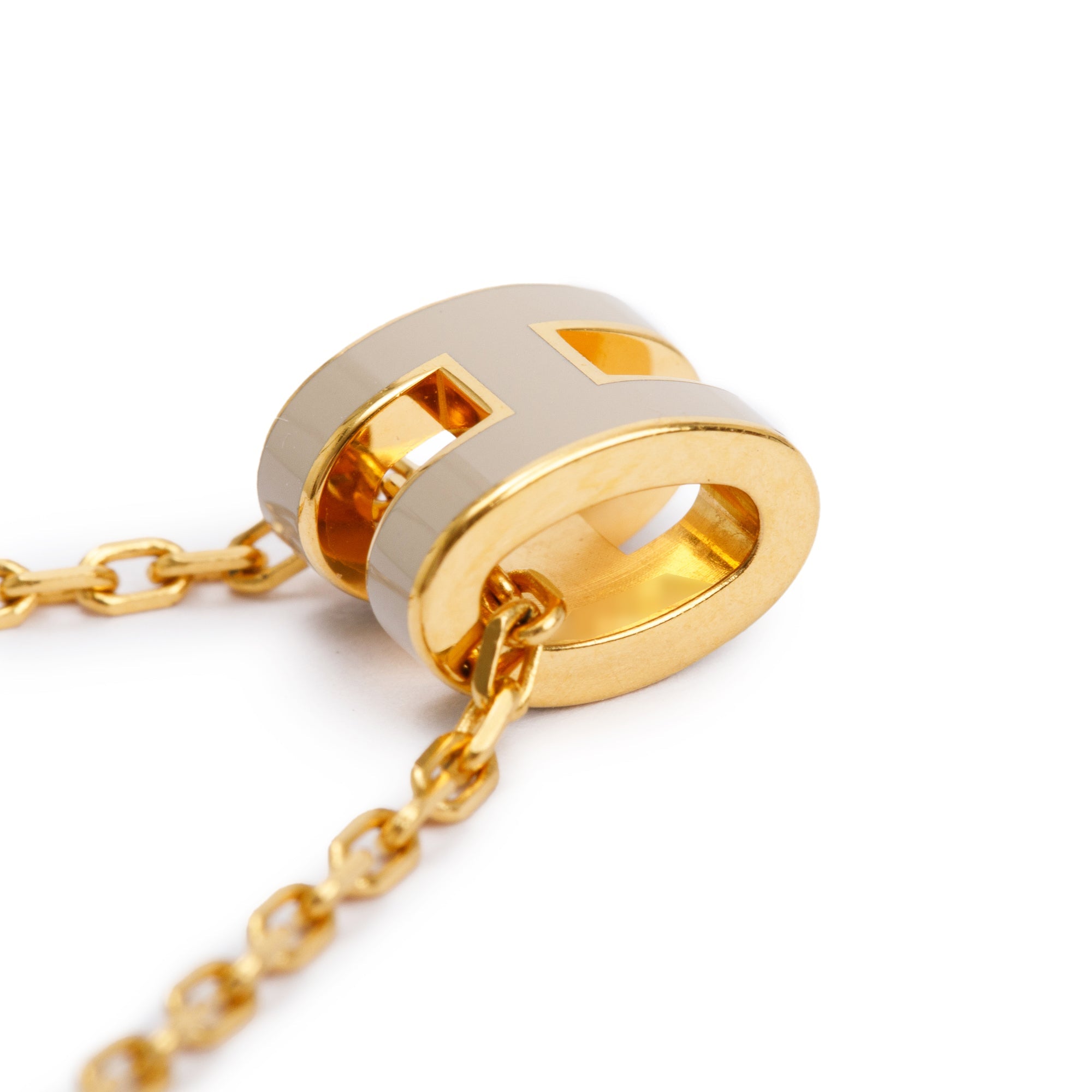 Hermes Gold-Plated Creme Lacquered Mini Pop H Pendant Necklace w/ Box