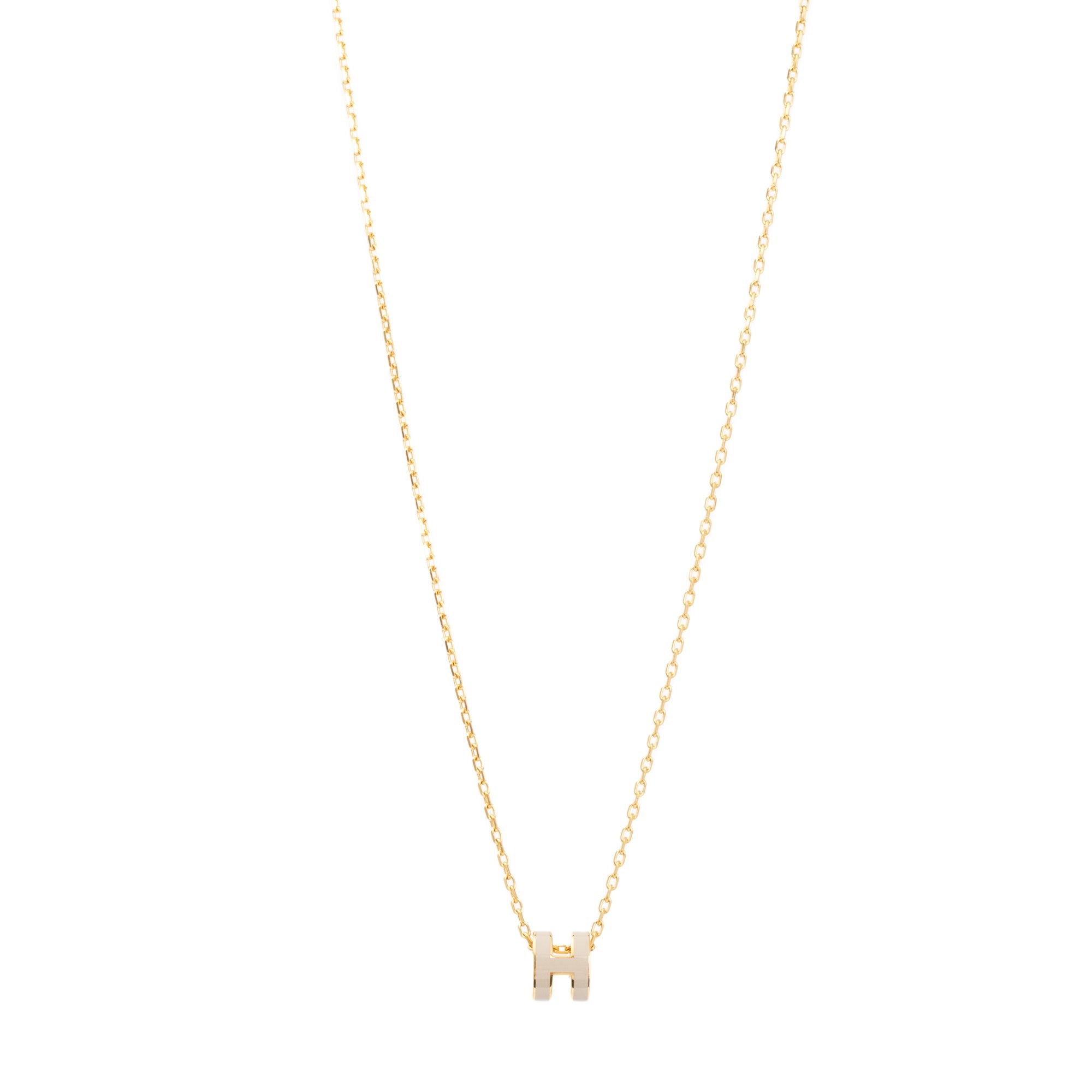 Hermes Gold-Plated Creme Lacquered Mini Pop H Pendant Necklace w/ Box