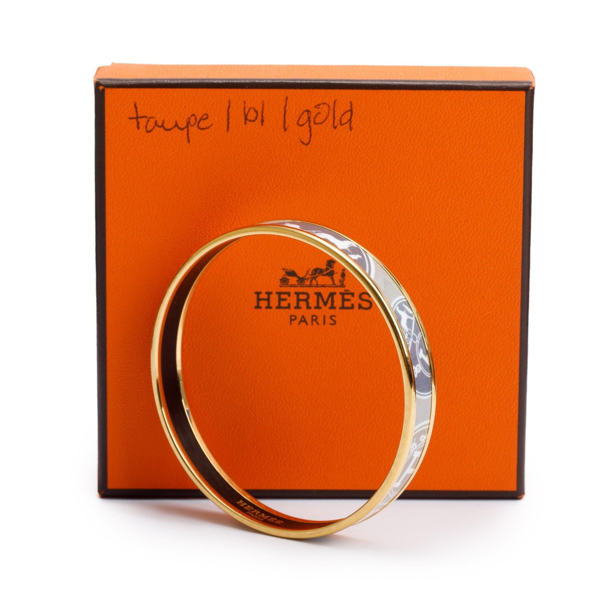 Hermes Gold-Plated Enamel Narrow Bangle w/ Box