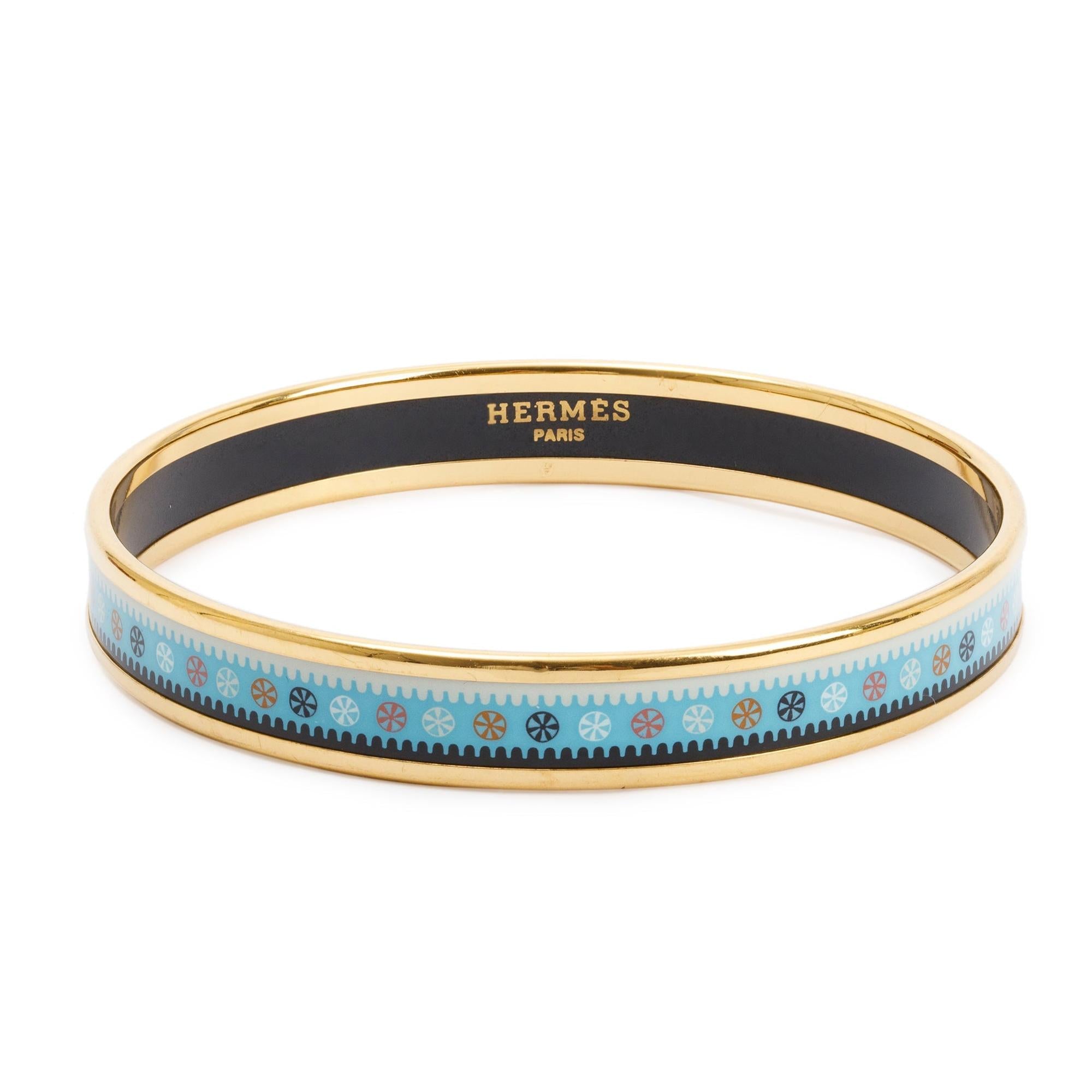 Hermes Gold-Plated Enamel Narrow Bangle