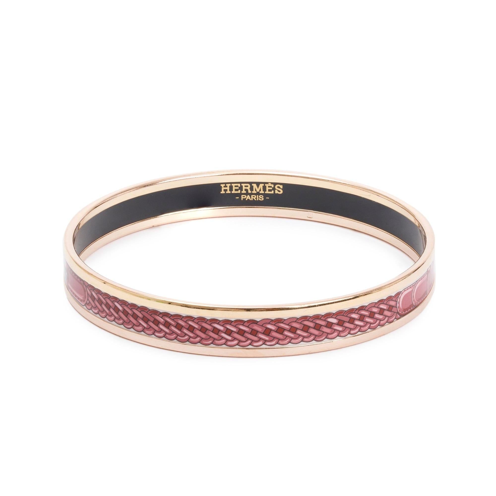 Hermes Gold-Plated Enamel Narrow Bangle