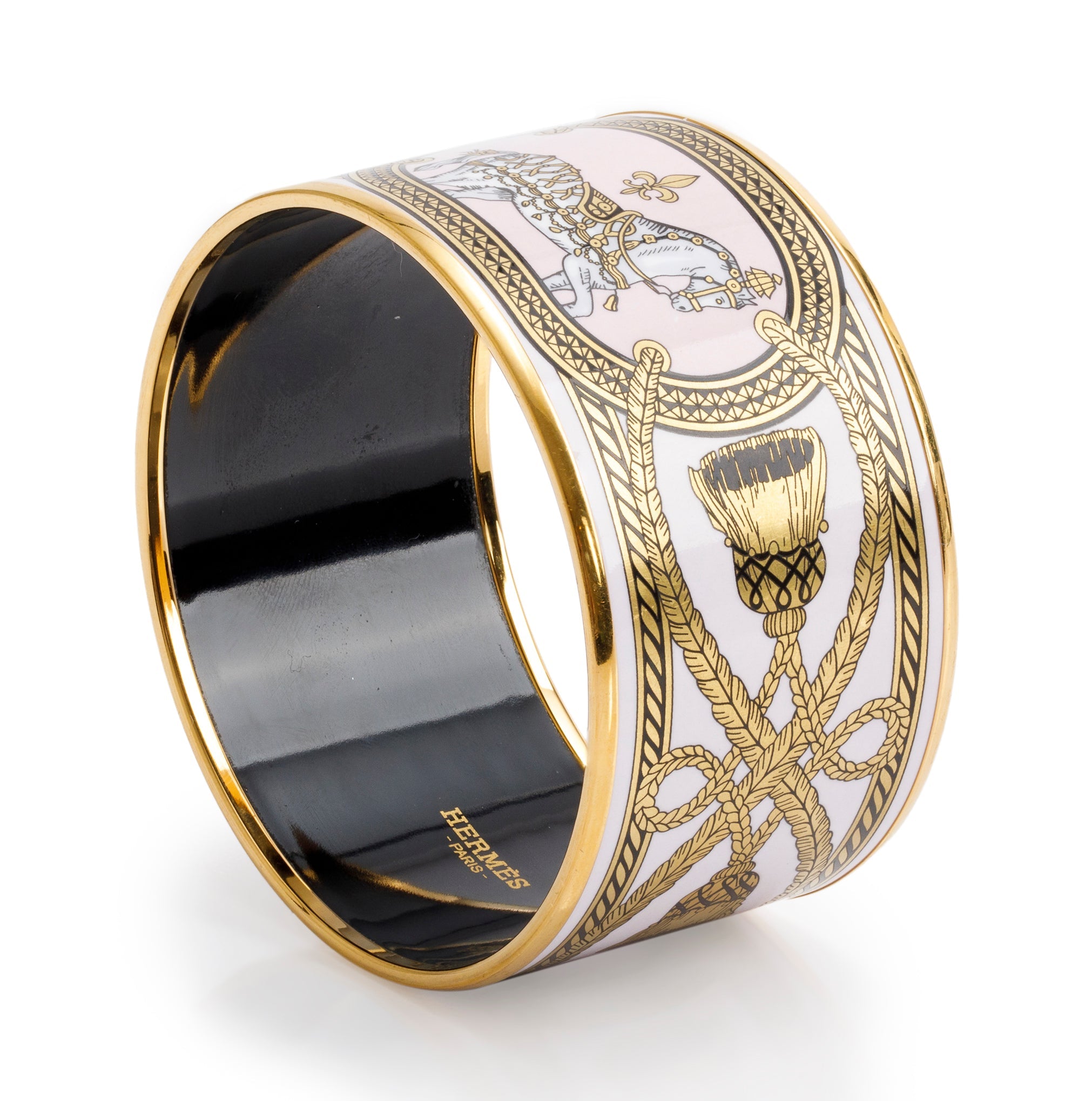 Hermes Gold-Plated 'Grand Apparant' Enamel Extra Wide Bangle