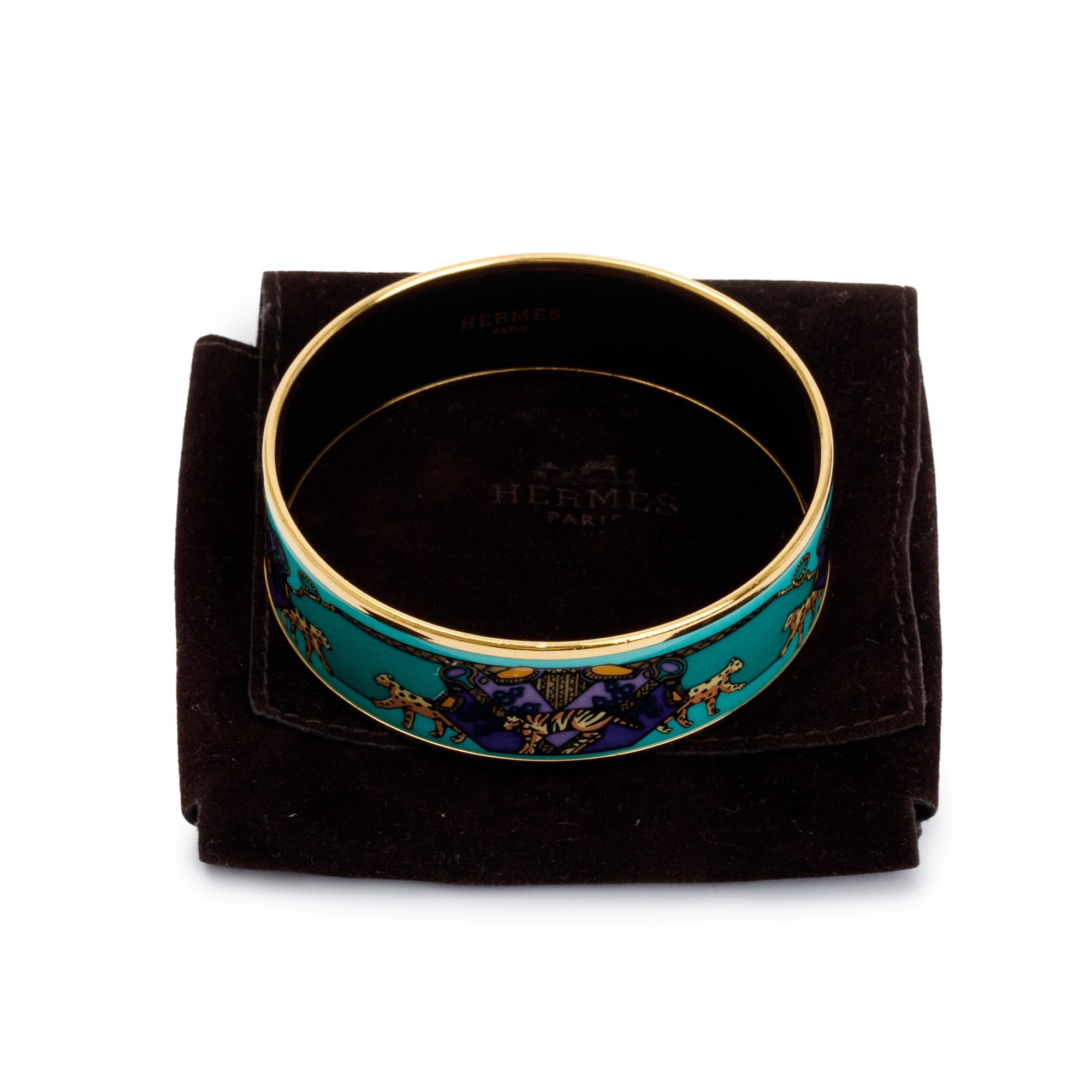 Hermes Gold-Plated Green & Multicolour Enamel Wide Bangle