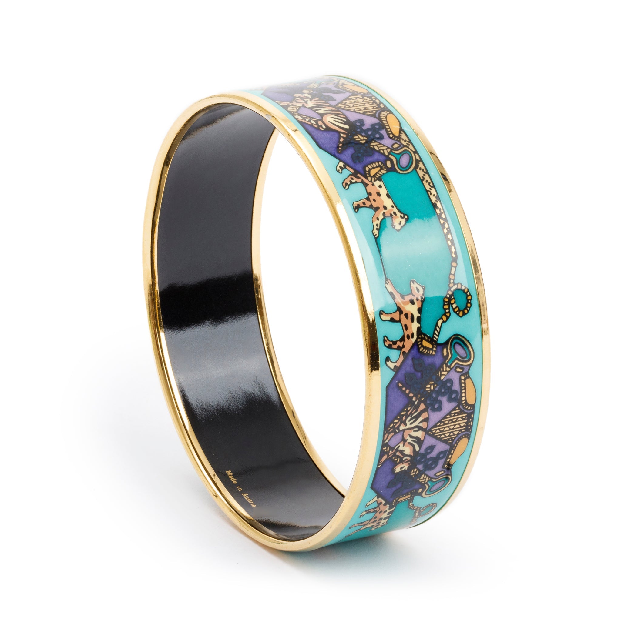 Hermes Gold-Plated Green & Multicolour Enamel Wide Bangle