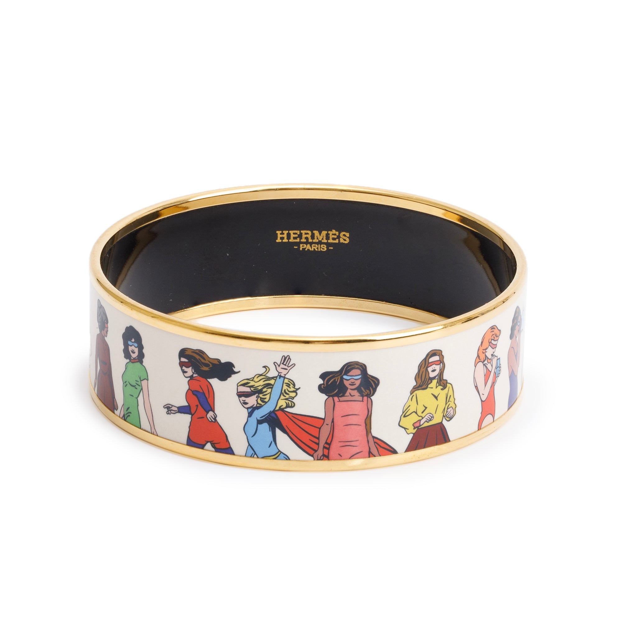 Hermes Gold-Plated 'Hermes On the Beach' Enamel Wide Bangle