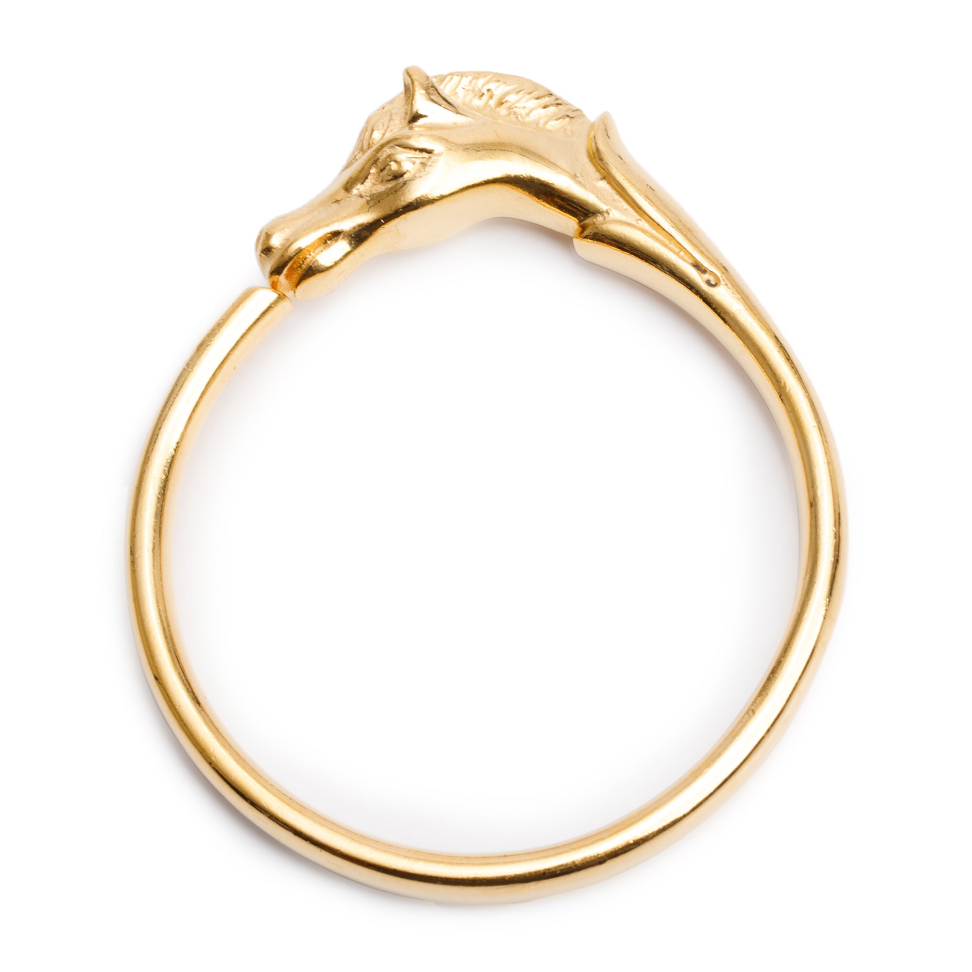 Hermes Gold-Plated Horse Head Bangle Bracelet