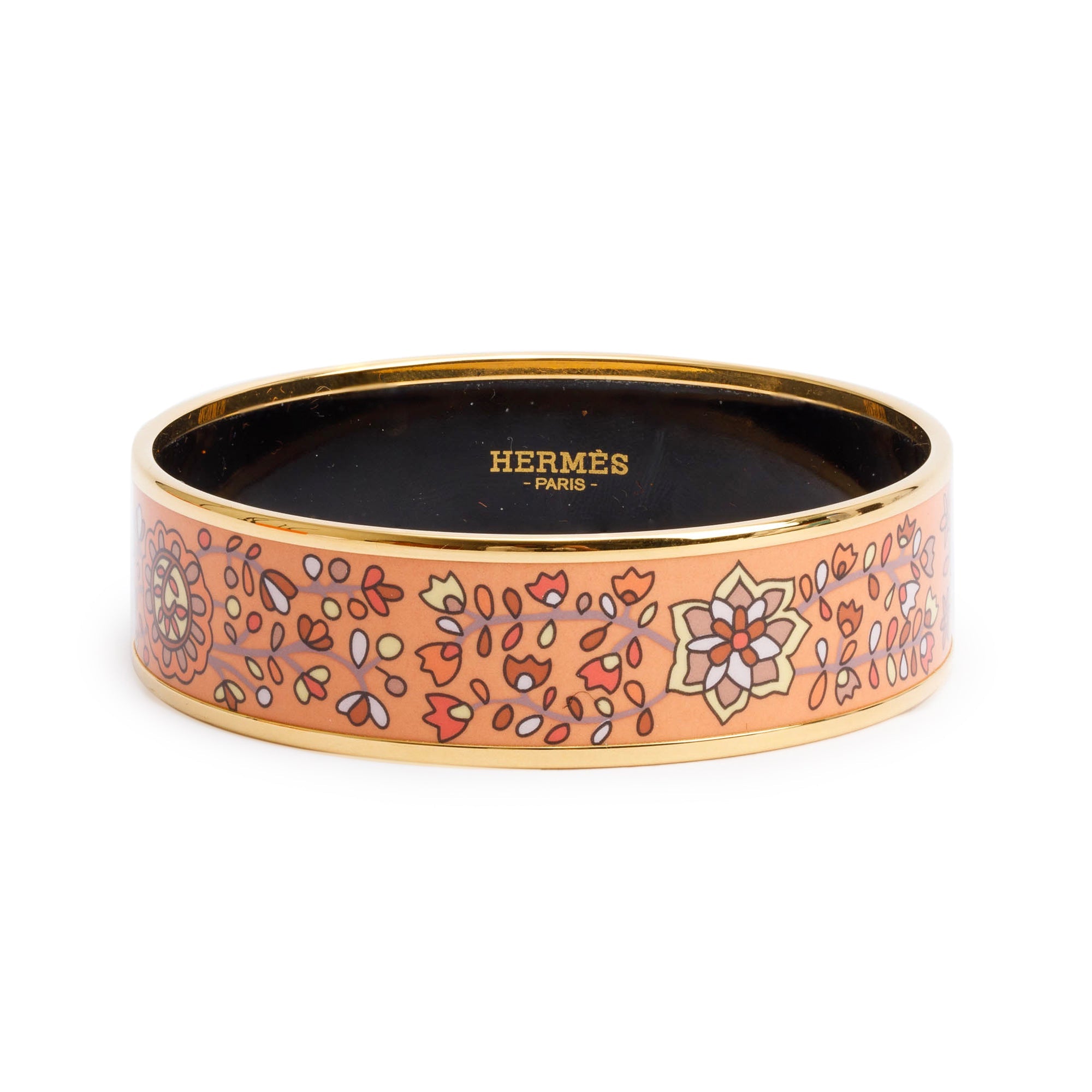 Hermes Gold-Plated 'L'Arbre De Vie' Enamel Wide Bangle w/ Box