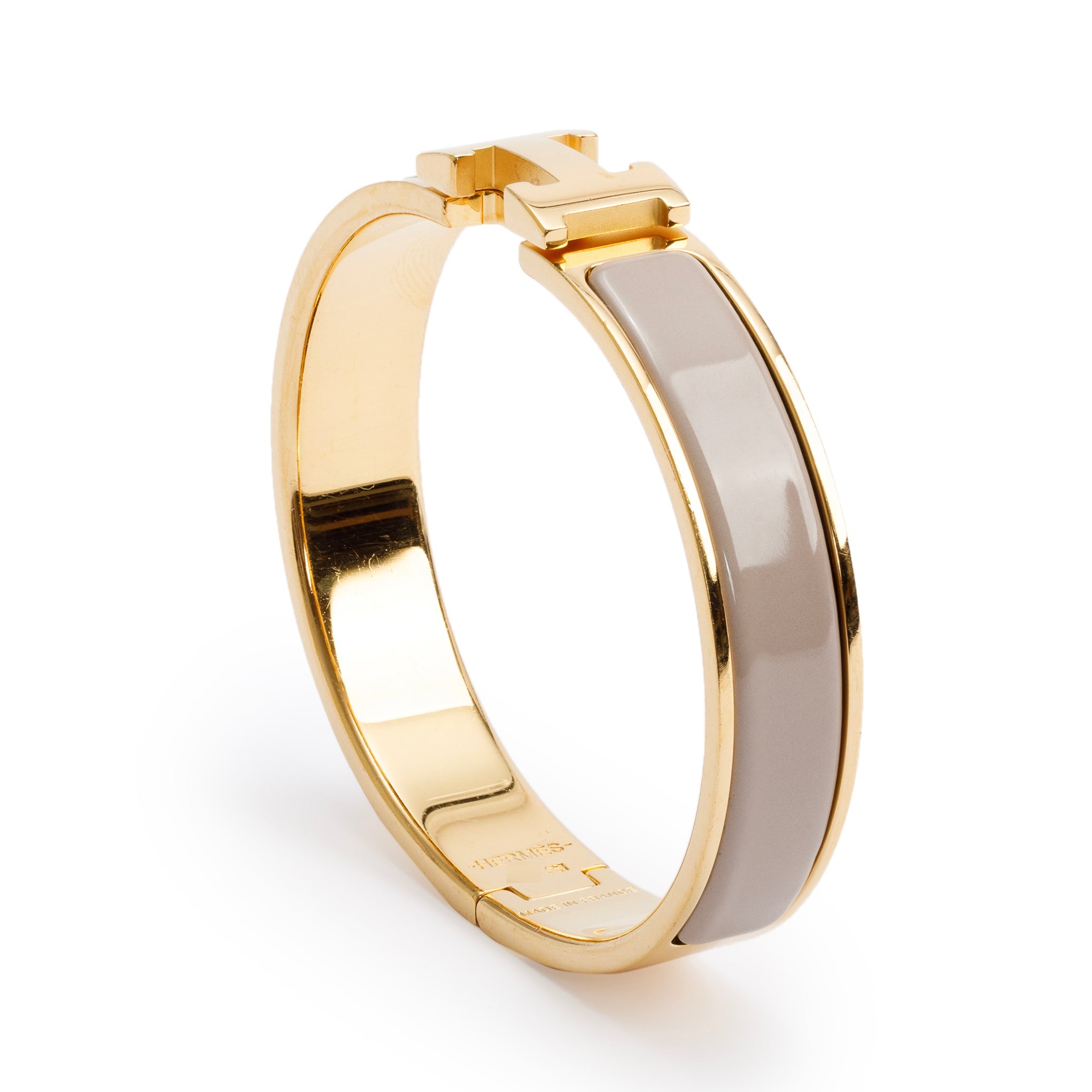 Hermes Gold-Plated Marron Glace Enamel 12 MM Clic H Bracelet