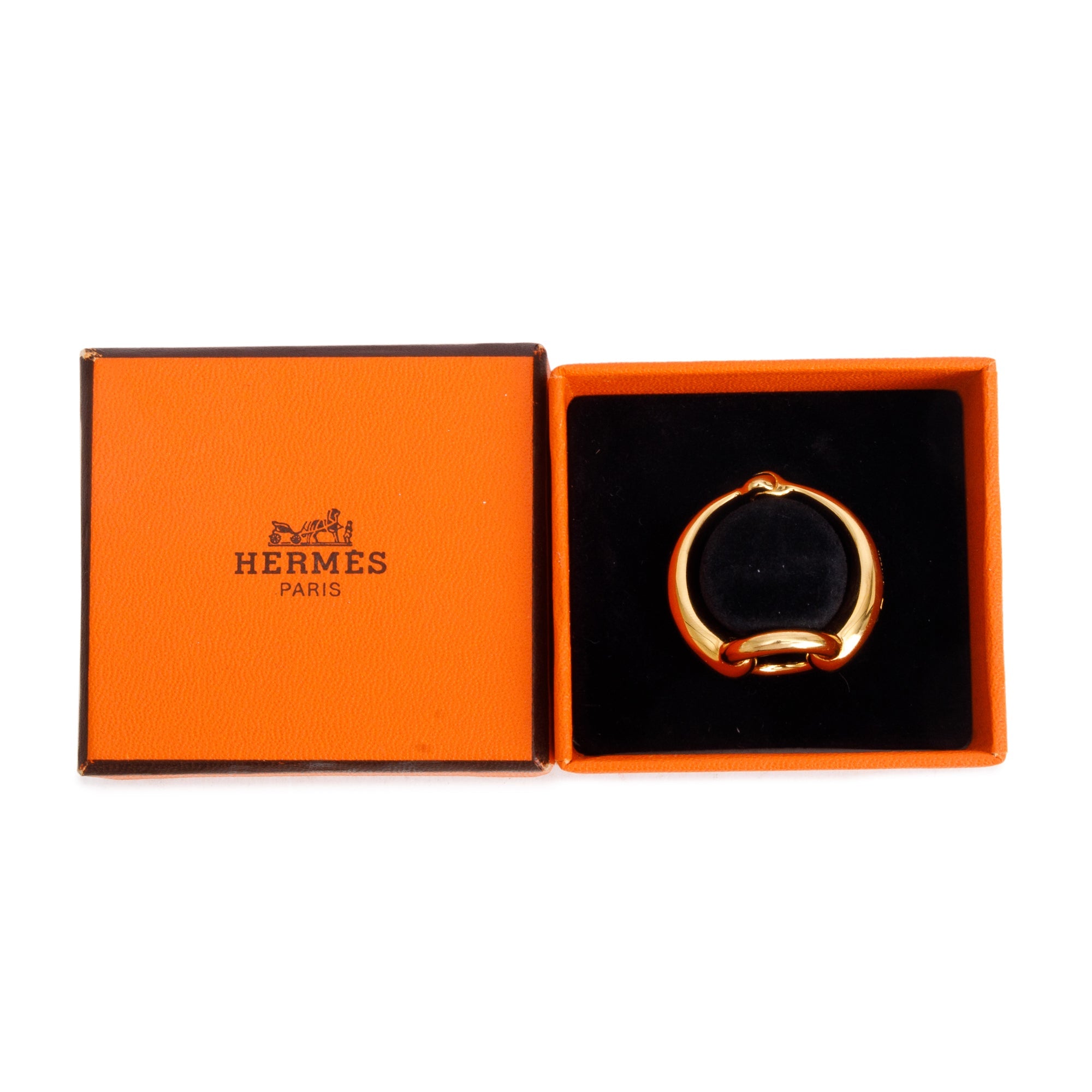 Hermes Gold-Plated Metal Morse Scarf Ring w/ Box