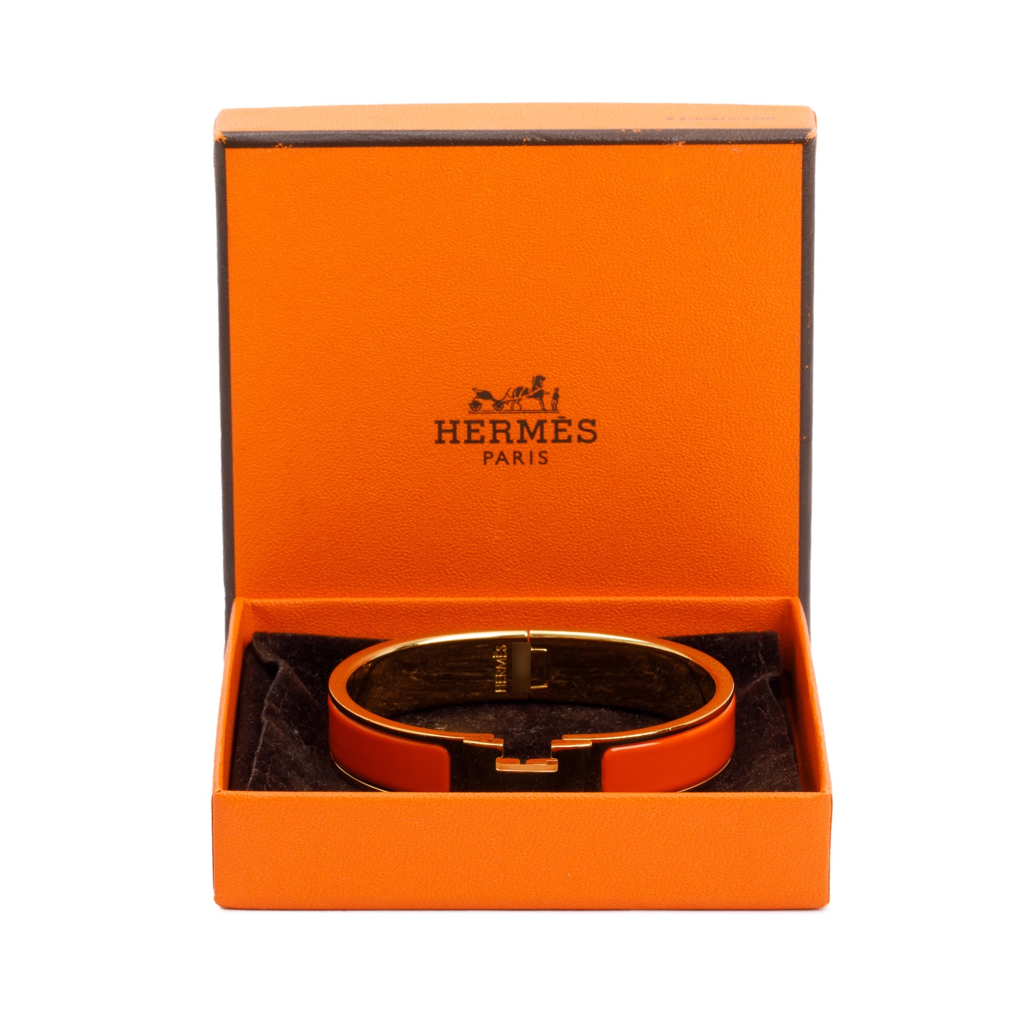 Hermes Gold-Plated Orange Enamel 12 MM Clic H Bracelet w/ Box