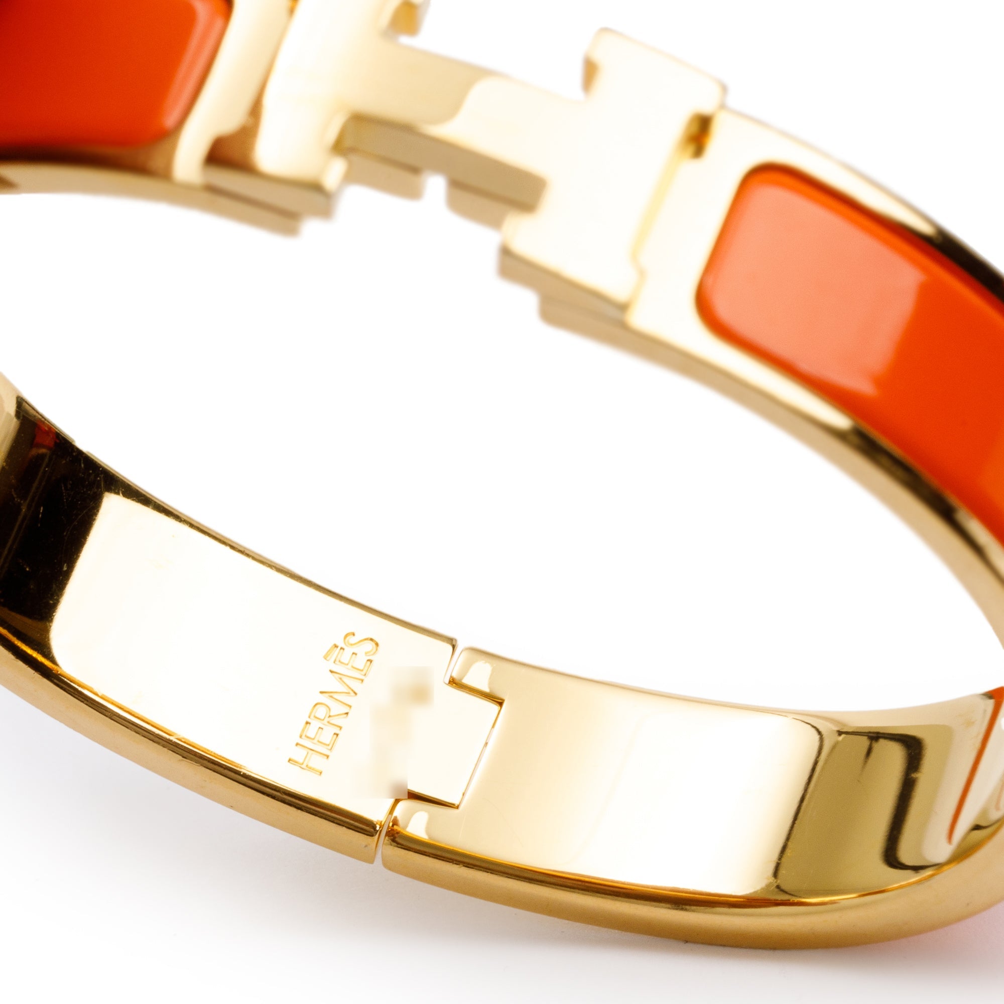Hermes Gold-Plated Orange Enamel 12 MM Clic H Bracelet w/ Box
